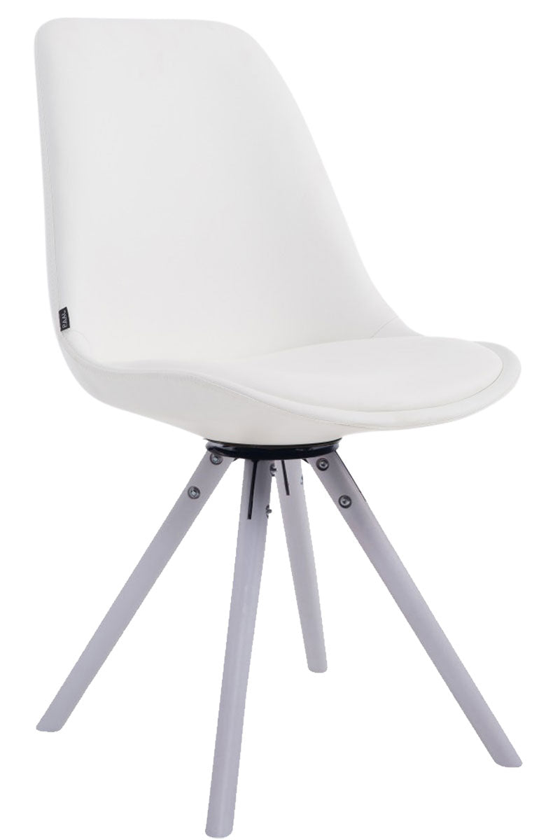Chaise Visiteur X1 Pivotante 360° Revêtement Similicuir Blanc Piètement Bois Blanc Style Scandinave Moderne 10_0008701