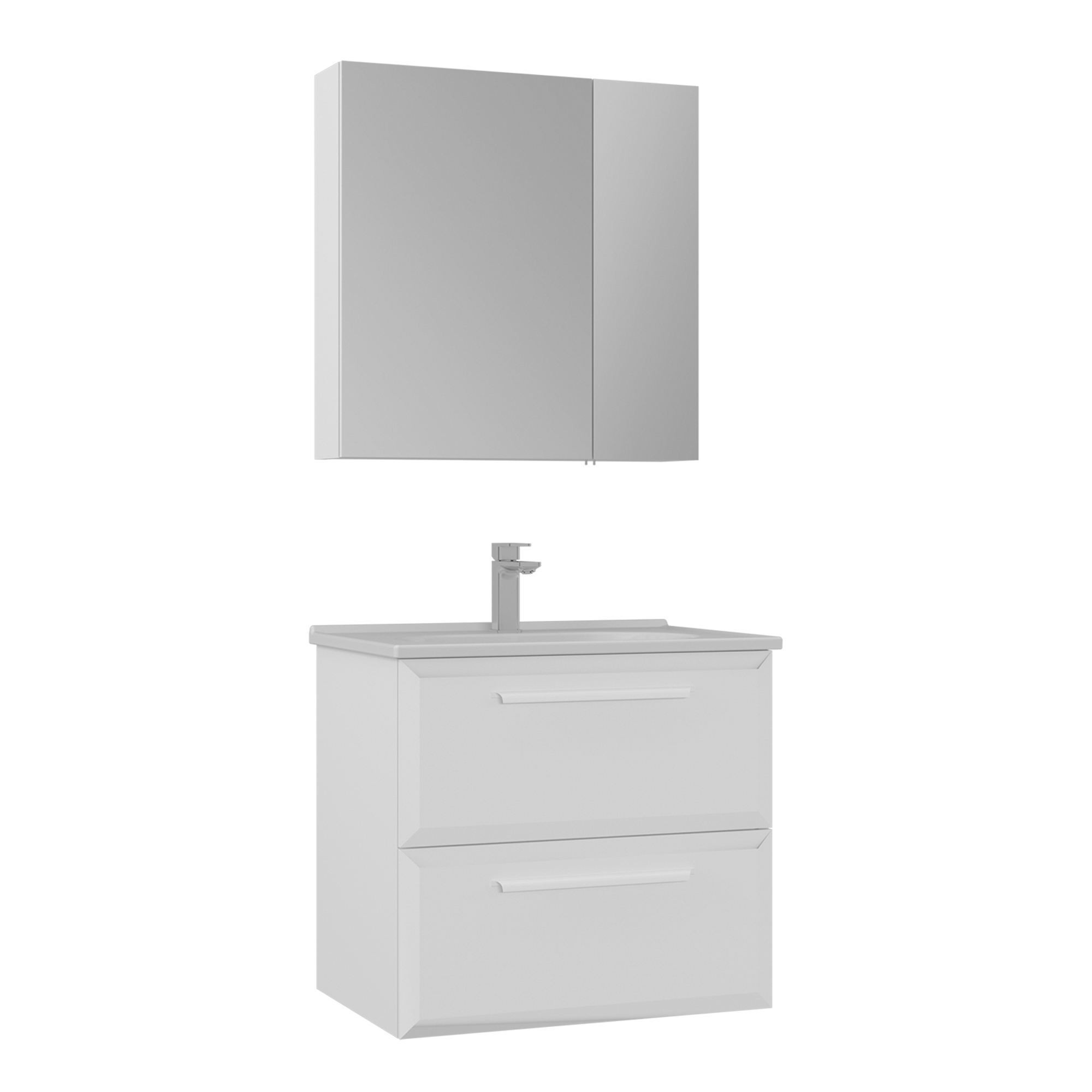 Meuble Avec Simple Vasque Et Miroir "nuvola 65 V2" - 65 X 50 X 62 Cm - White