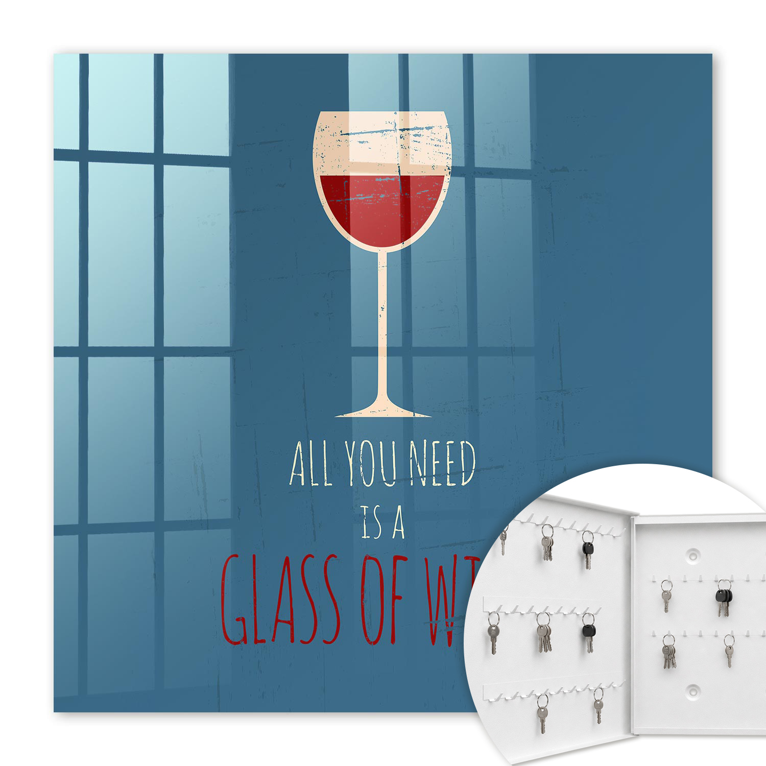 Armoire À Clés - (30 Cm X 30 Cm) - Boîte À Clés Murale - Coffret De Rangement Pour Clés - Couleur Blanche - Ouverture Vers La Gauche - Pour Maison Et Bureau - Un Verre De Vin