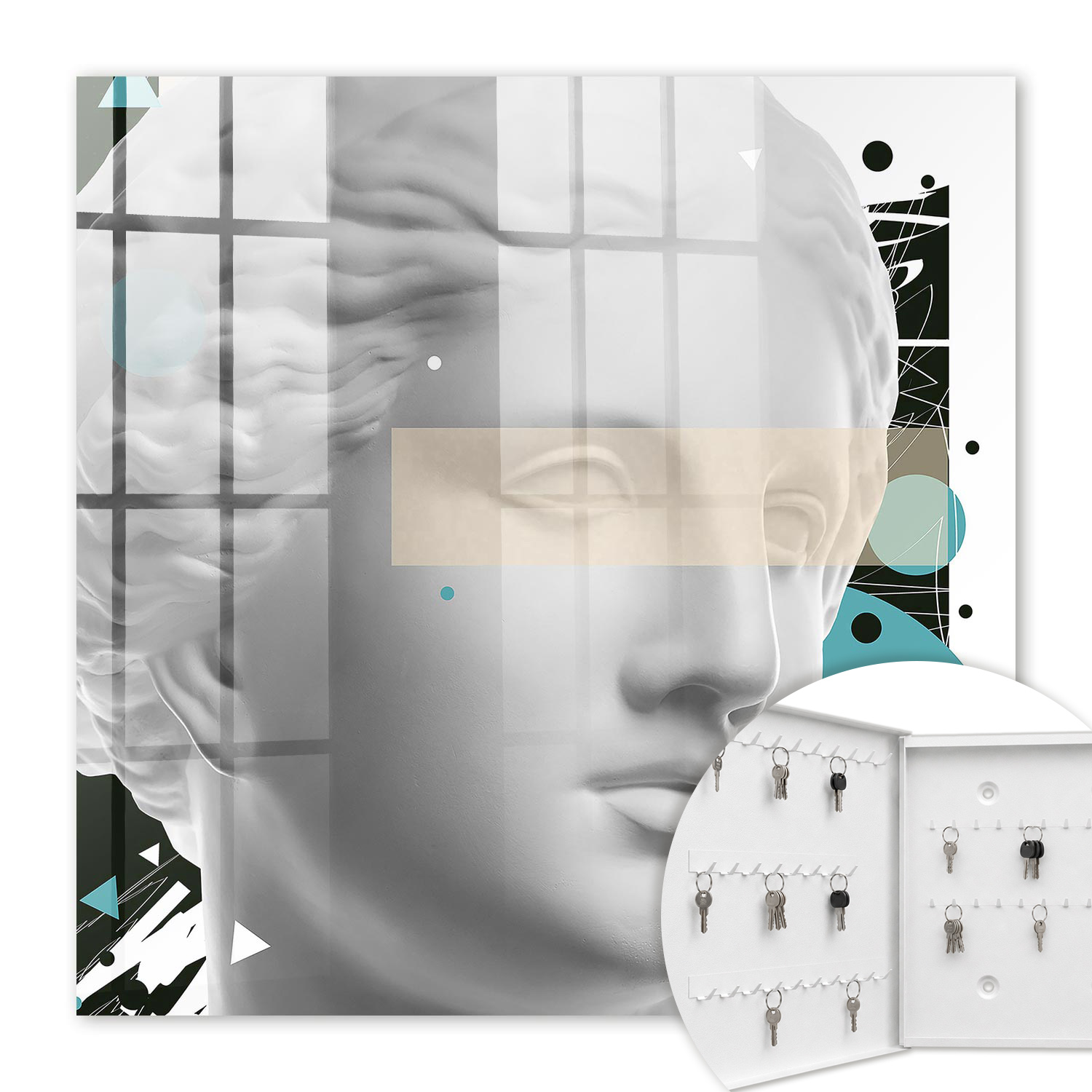 Armoire À Clés - (30 Cm X 30 Cm) - Boîte À Clés Murale - Coffret De Rangement Pour Clés - Couleur Blanche - Ouverture Vers La Gauche - Pour Maison Et Bureau - Art Moderne
