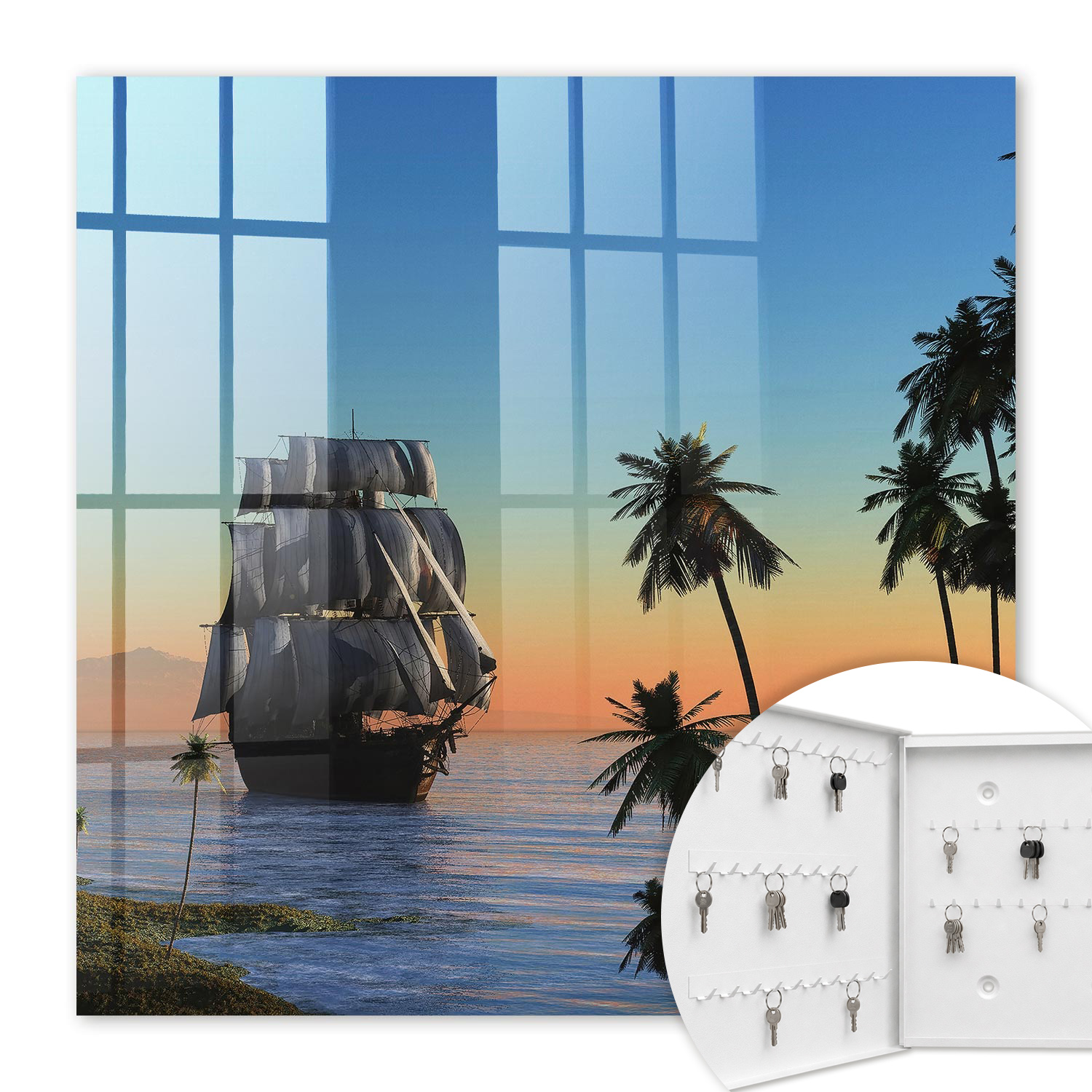 Armoire À Clés - (30 Cm X 30 Cm) - Boîte À Clés Murale - Coffret De Rangement Pour Clés - Couleur Blanche - Ouverture Vers La Gauche - Pour Maison Et Bureau - Voilier De Mer