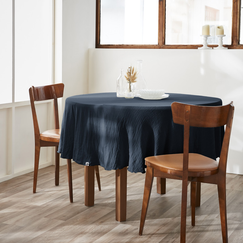 Nappe De Table "gaïa" Ronde 180 Cm "gaze De Coton" L'Effet Papillon - Gaia Minuit -