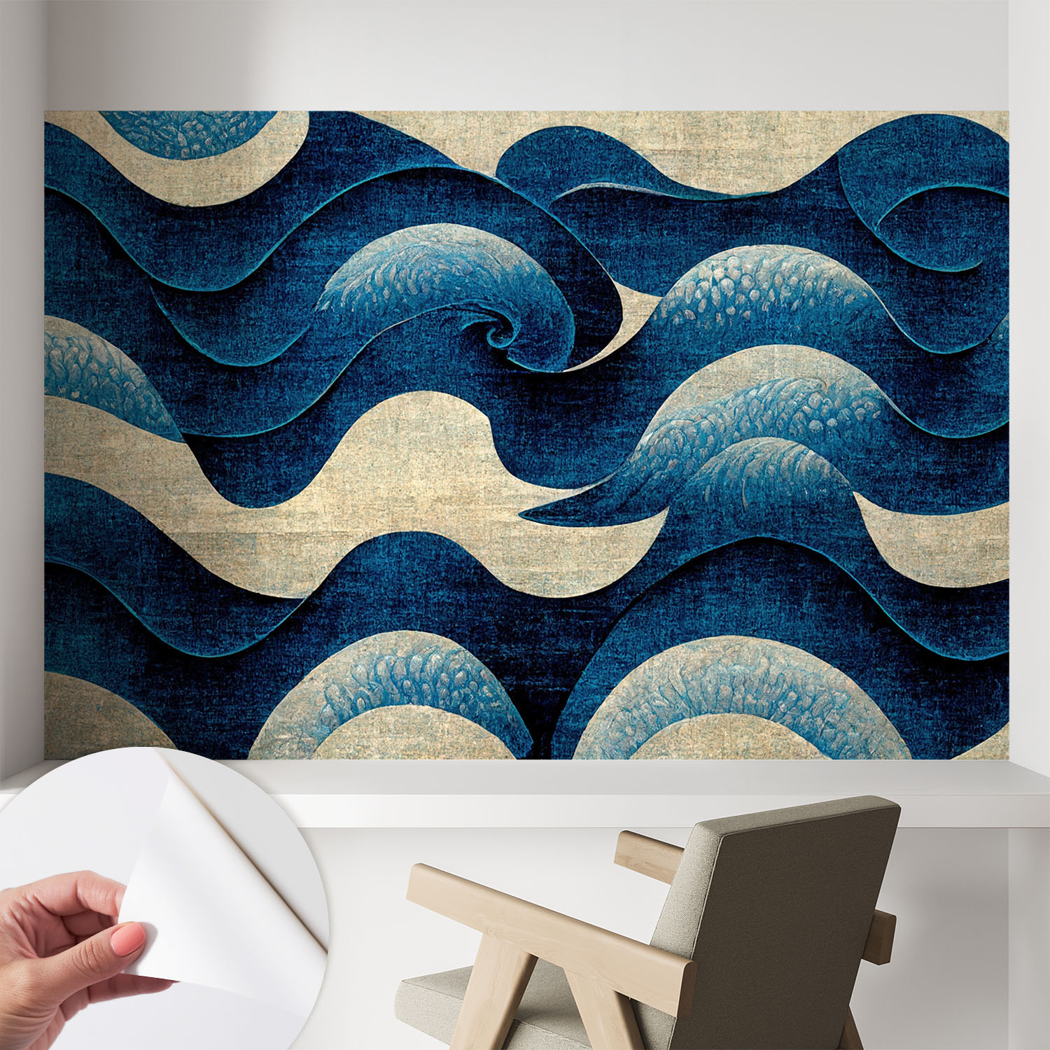 Papier Peint Autocollant Adhésif Installation Rapide Du Papier Peint Durable Et Résistante Vagues Bleues 104x70 Cm