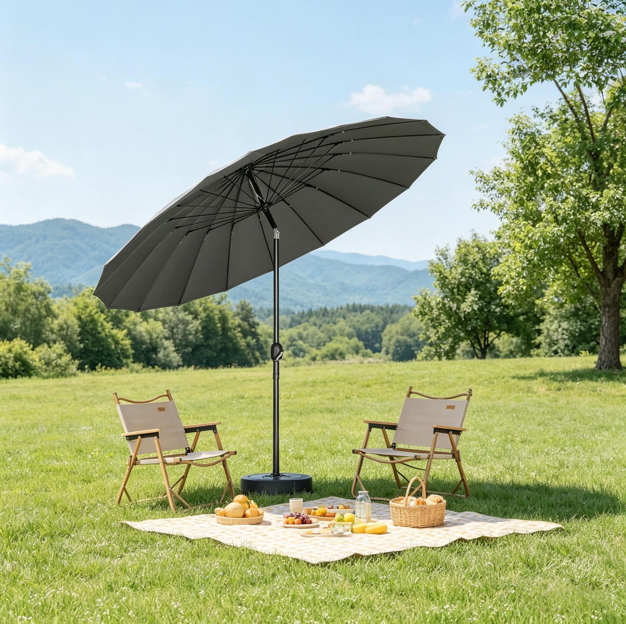 Parasol De Jardin Inclinable Ø257 Cm, Polyester Gris Foncé, Mât En Aluminium Et Métal