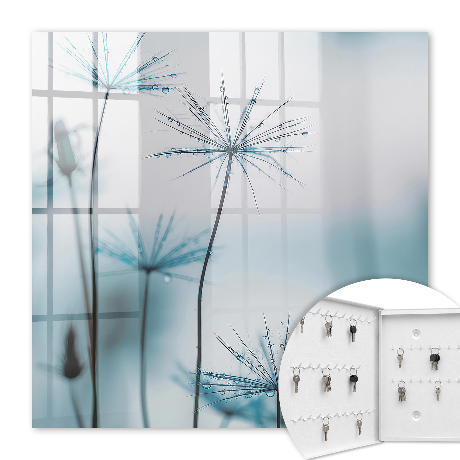 Armoire À Clés - (30 Cm X 30 Cm) - Boîte À Clés Murale - Coffret De Rangement Pour Clés - Couleur Blanche - Ouverture Vers La Gauche - Pour Maison Et Bureau - Pissenlits Et Rosée