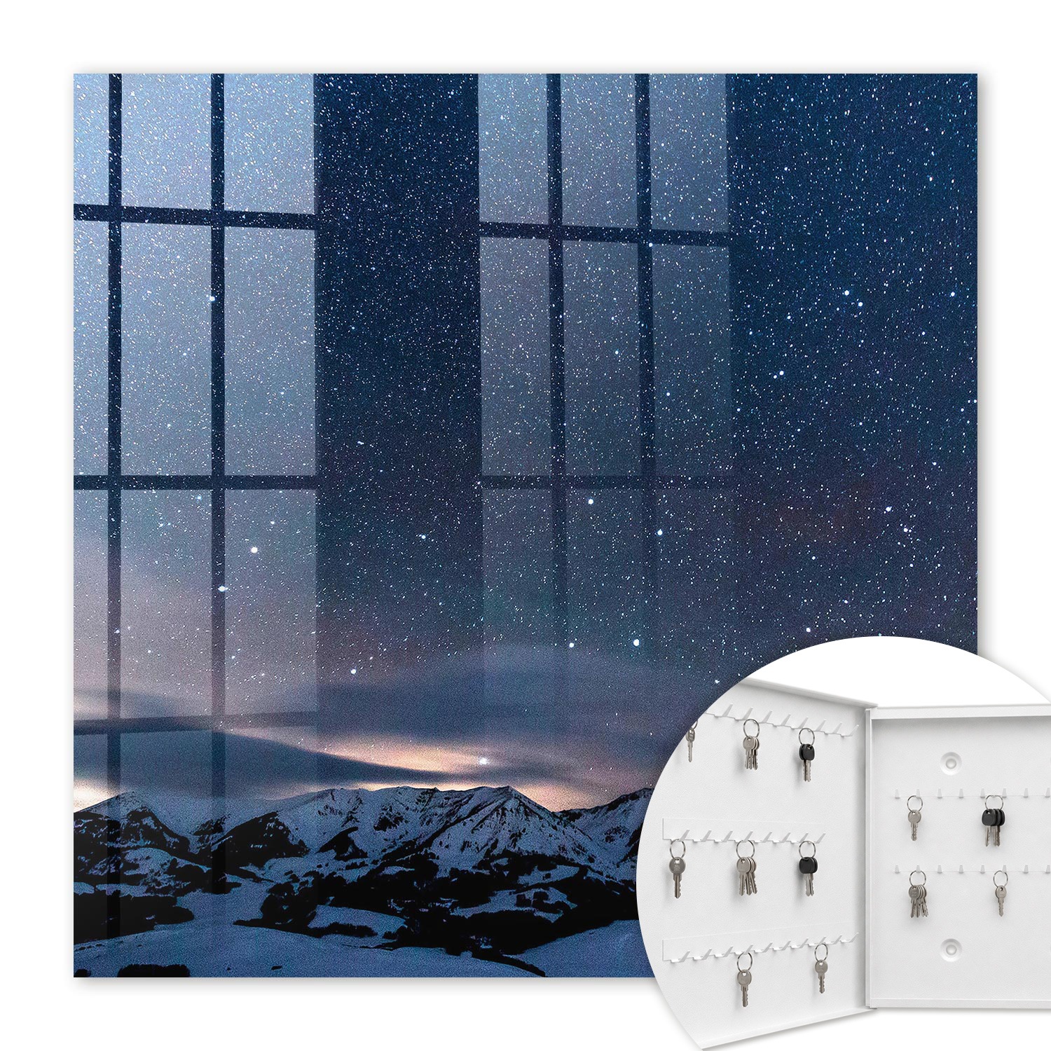 Armoire À Clés - (30 Cm X 30 Cm) - Boîte À Clés Murale - Coffret De Rangement Pour Clés - Couleur Blanche - Ouverture Vers La Gauche - Pour Maison Et Bureau - Nuit En Montagne