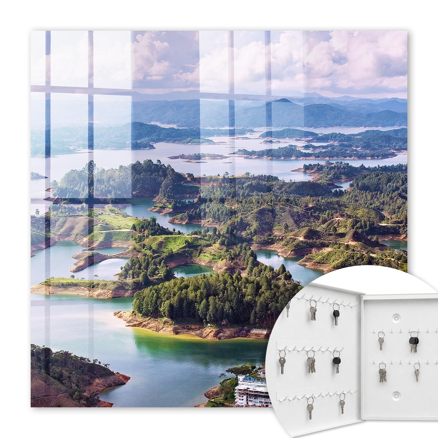 Armoire À Clés - (30 Cm X 30 Cm) - Boîte À Clés Murale - Coffret De Rangement Pour Clés - Couleur Blanche - Ouverture Vers La Gauche - Pour Maison Et Bureau - Îles Vertes
