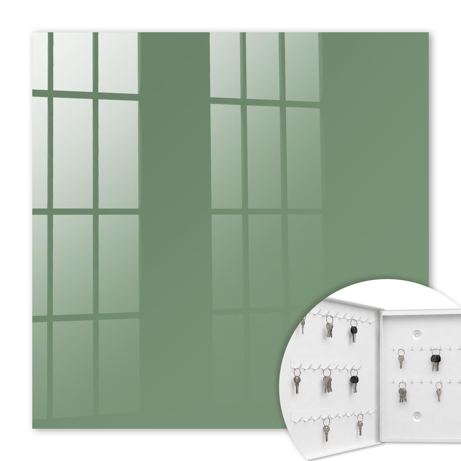 Armoire À Clés - (30 Cm X 30 Cm) - Boîte À Clés Murale - Coffret De Rangement Pour Clés - Couleur Blanche - Ouverture Vers La Gauche - Pour Maison Et Bureau - Vert Délavé