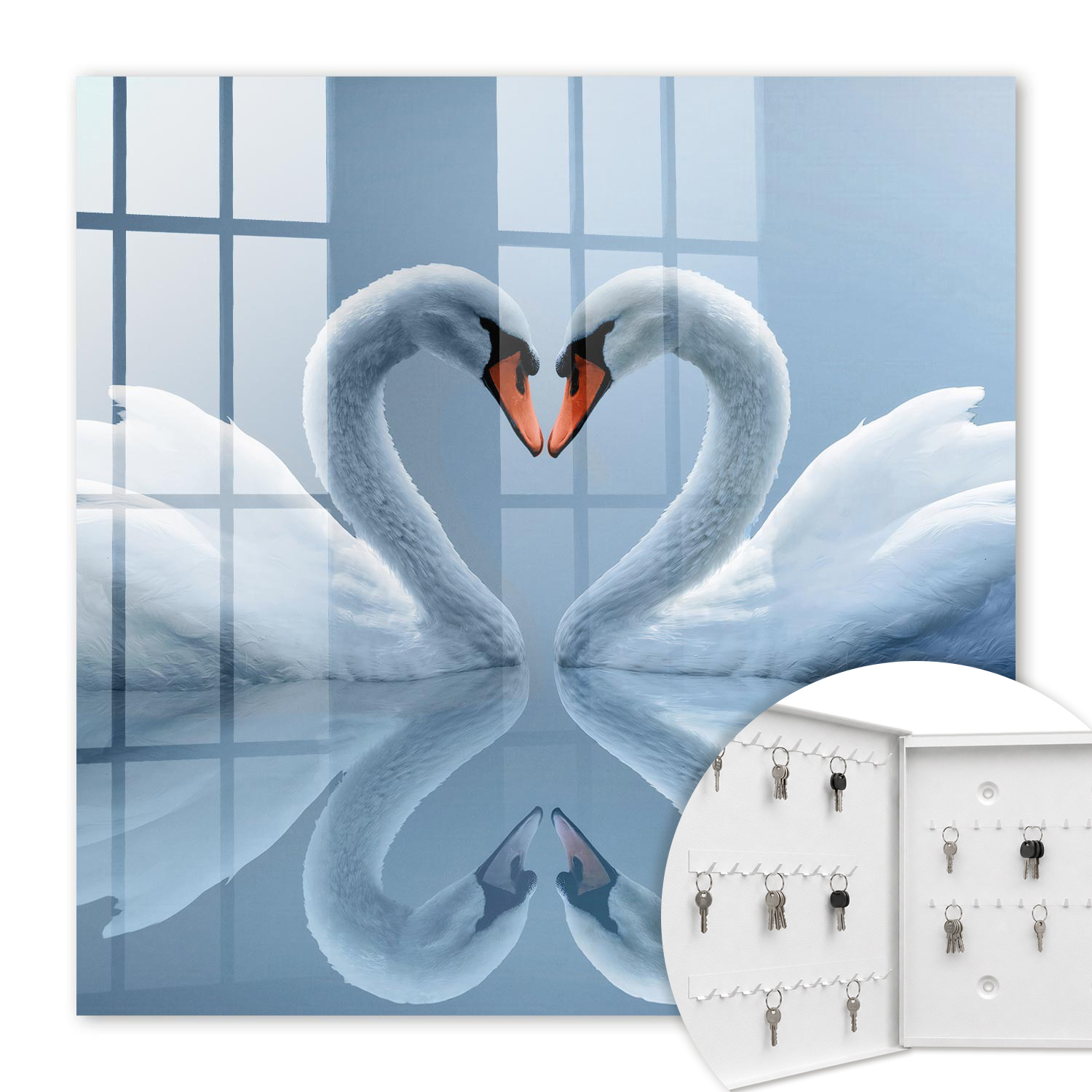 Armoire À Clés - (30 Cm X 30 Cm) - Boîte À Clés Murale - Coffret De Rangement Pour Clés - Couleur Blanche - Ouverture Vers La Gauche - Pour Maison Et Bureau - Amour Des Cygnes