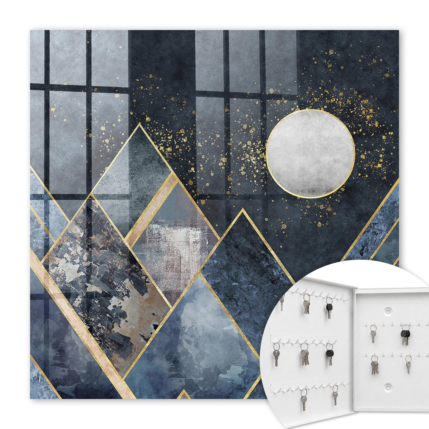 Armoire À Clés - (30 Cm X 30 Cm) - Boîte À Clés Murale - Coffret De Rangement Pour Clés - Couleur Blanche - Ouverture Vers La Gauche - Pour Maison Et Bureau - Géométrie Du Ciel