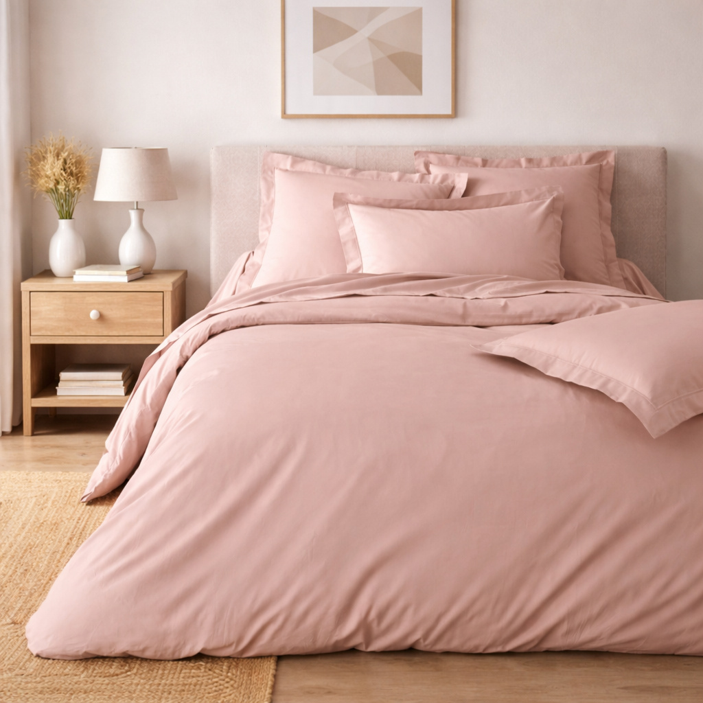 Parure De Lit 260 X 240 Cm - Percale De Coton 78 Fils - Nude - Qualité Hôtel - 2 Taies 63x63 Cm