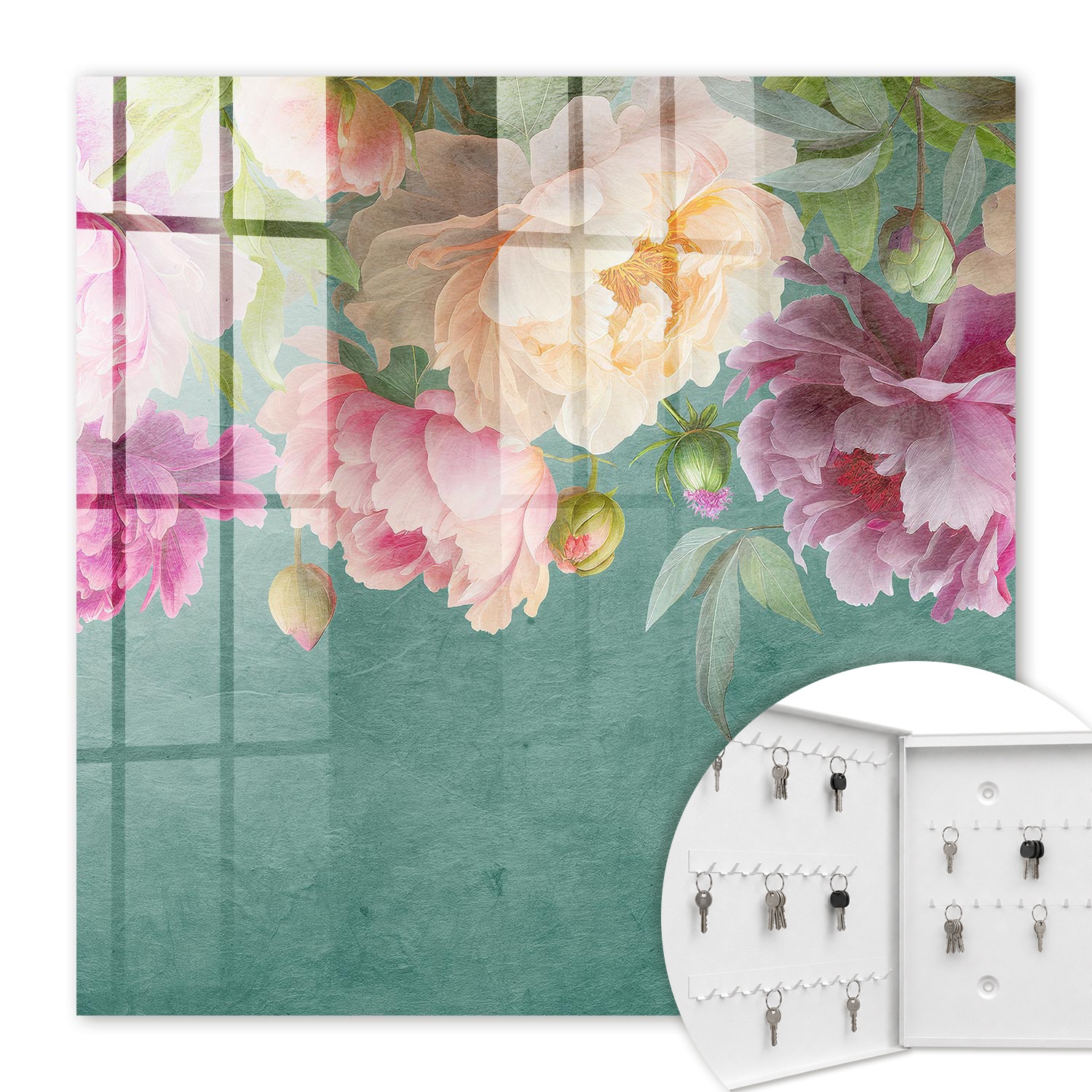 Armoire À Clés - (30 Cm X 30 Cm) - Boîte À Clés Murale - Coffret De Rangement Pour Clés - Couleur Blanche - Ouverture Vers La Gauche - Pour Maison Et Bureau - Élégance Florale