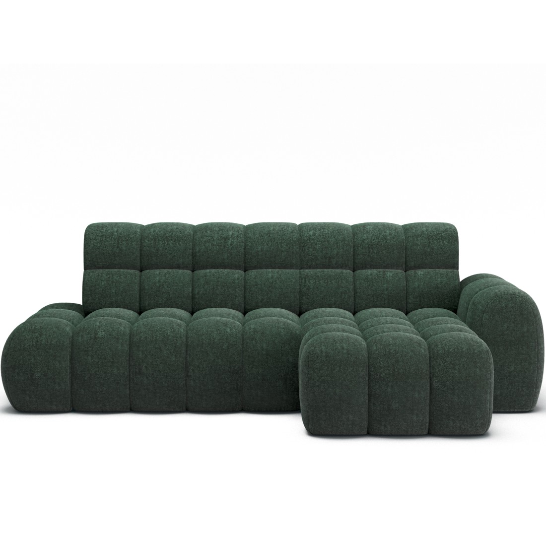 Canapé D'Angle Convertible Bulla 3 Places Vert Angle Droit - Tissu Bouclette Avec Extension D'Assise Électrique