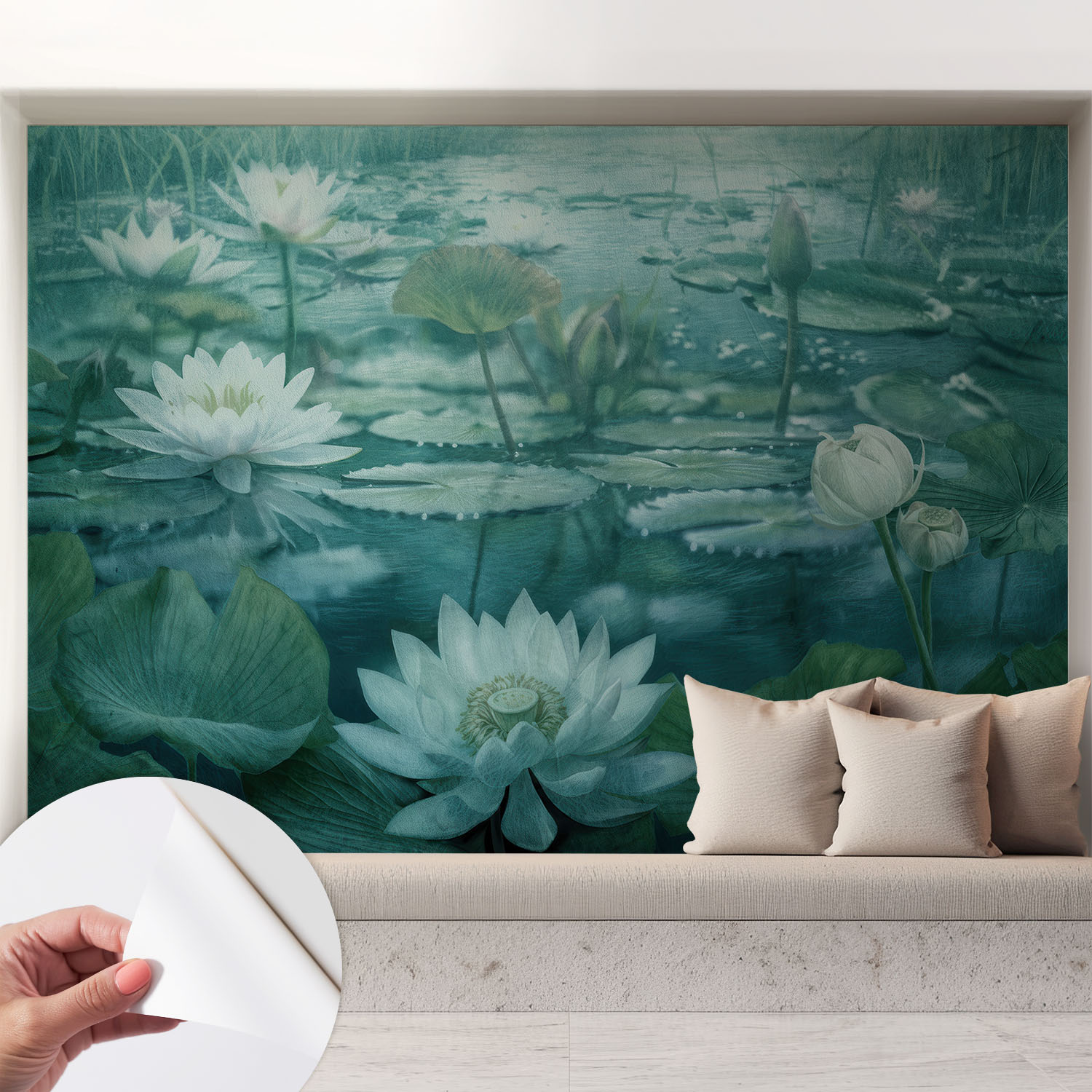 Papier Peint Adhésif Avec Colle Pour Décoration Moderne De Salon Chambre À Coucher Cuisine Et Bureau Facile Fleurs Aquatiques 208x146 Cm