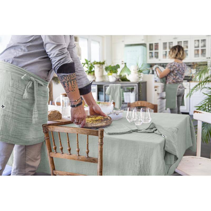 Nappe De Table "gaïa" 150 X 250 Cm "gaze De Coton" L'Effet Papillon - Gaia Eucalyptus -