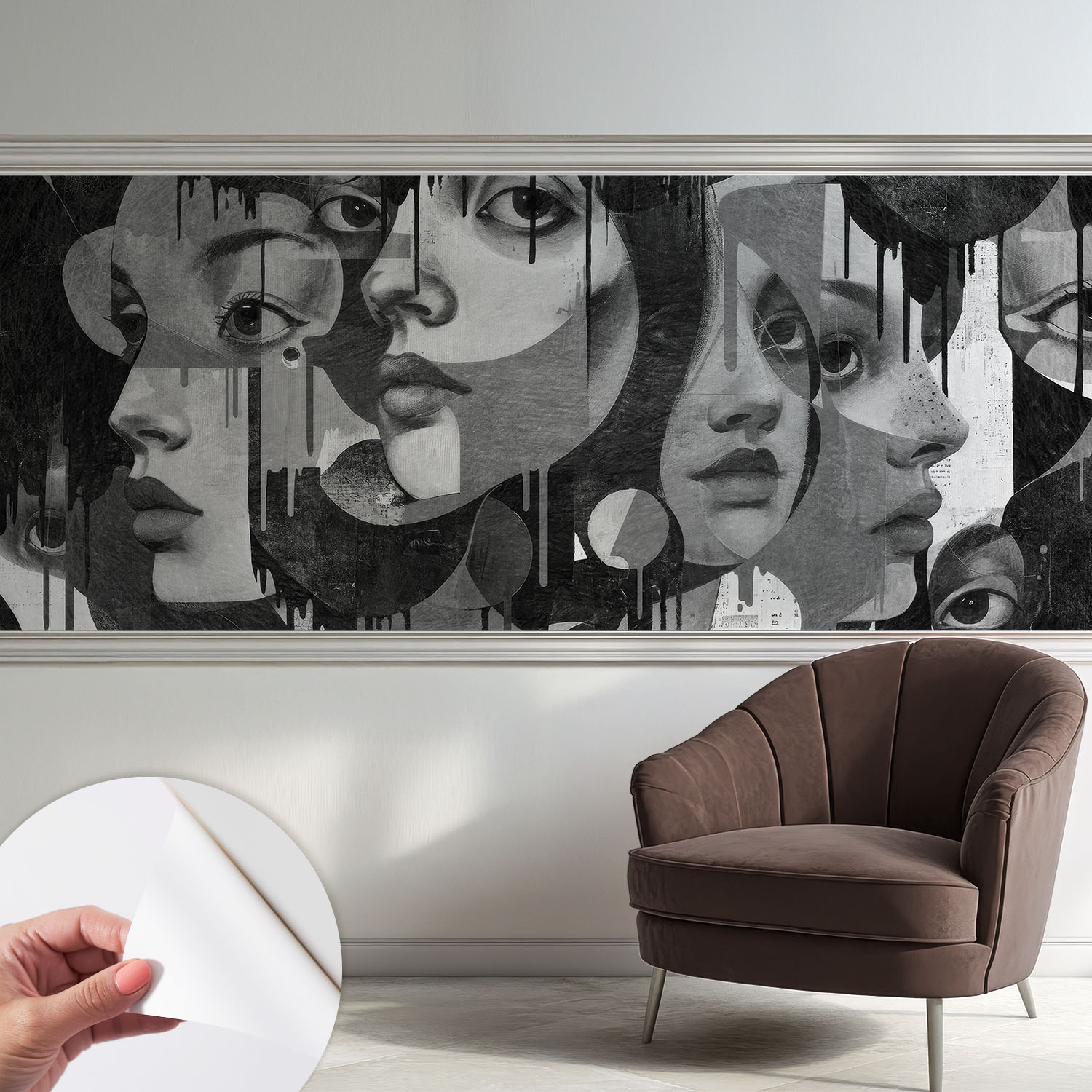 Papier Peint Adhésif Avec Colle Pour Décoration Moderne De Salon Chambre À Coucher Cuisine Et Bureau Facile Visages Féminins 250x104 Cm