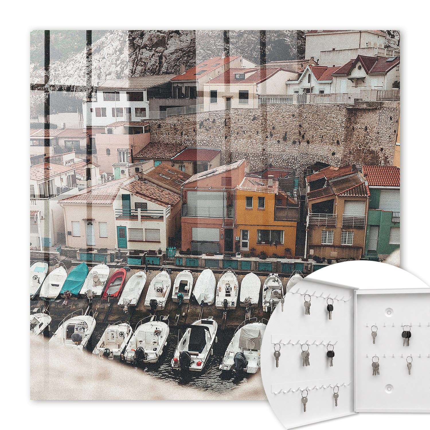 Armoire À Clés - (30 Cm X 30 Cm) - Boîte À Clés Murale - Coffret De Rangement Pour Clés - Couleur Blanche - Ouverture Vers La Gauche - Pour Maison Et Bureau - Une Ville Balnéaire