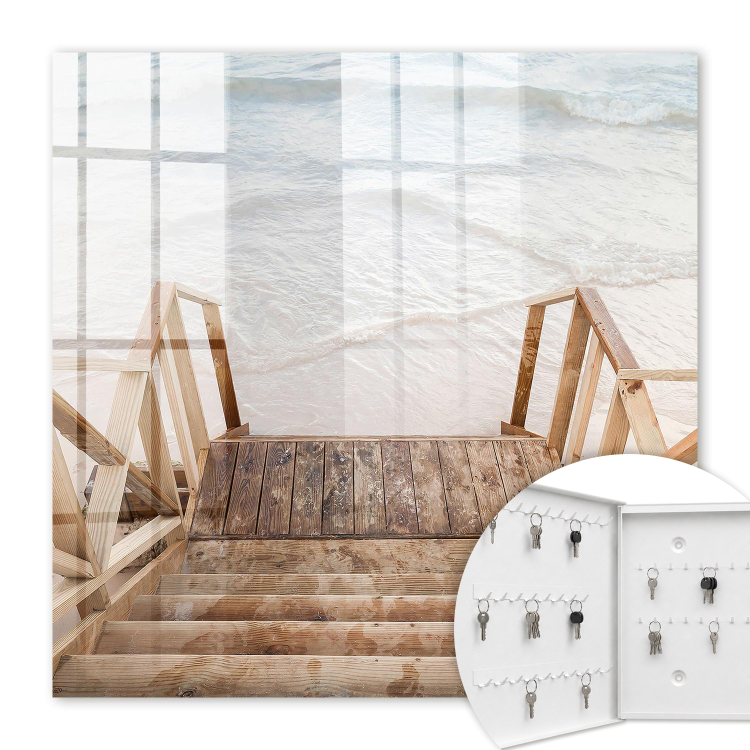 Armoire À Clés - (30 Cm X 30 Cm) - Boîte À Clés Murale - Coffret De Rangement Pour Clés - Couleur Blanche - Ouverture Vers La Gauche - Pour Maison Et Bureau - Paix De La Plage