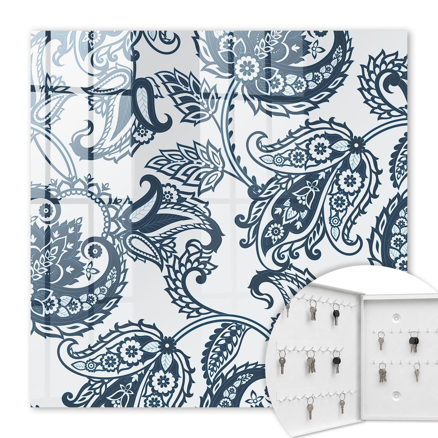 Armoire À Clés - (30 Cm X 30 Cm) - Boîte À Clés Murale - Coffret De Rangement Pour Clés - Couleur Blanche - Ouverture Vers La Gauche - Pour Maison Et Bureau - Ornements Élégants