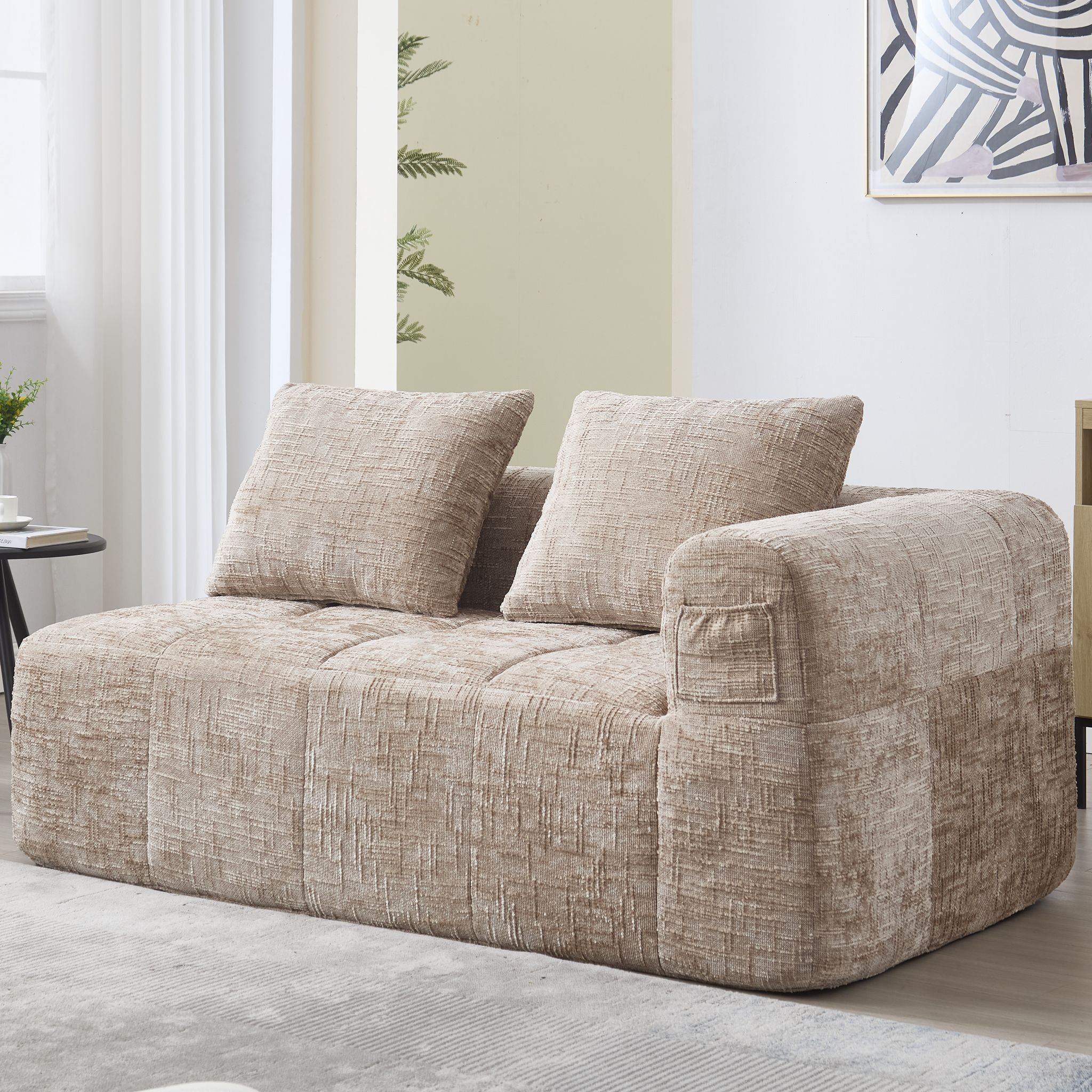 Canapé Chaise Pour 2 Personnes, Aucun Assemblage Requis, Avec Un Oreiller, Poches Latérales Pour Télécommande Et Téléphone Portable, Rose