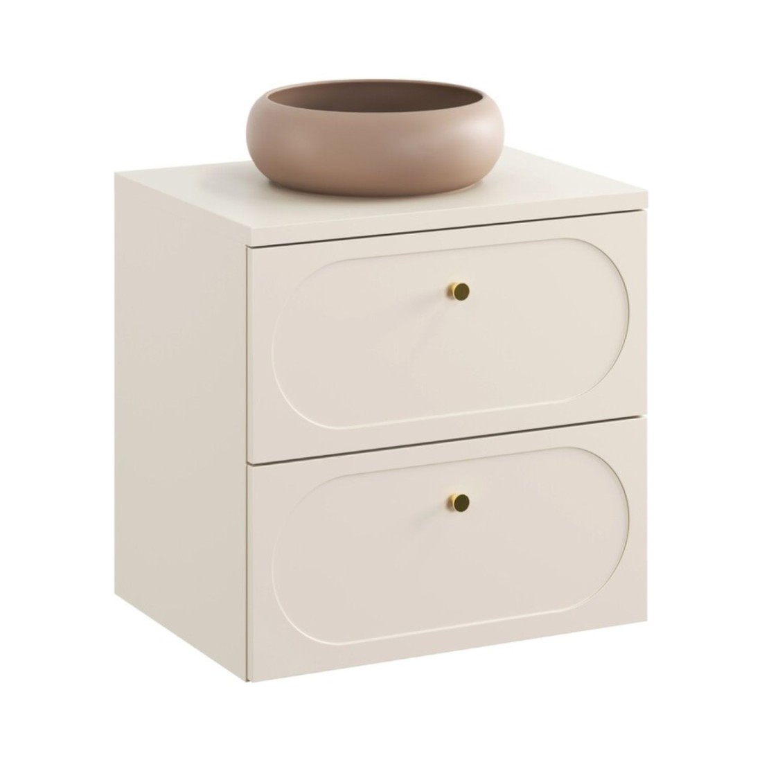 Ensemble De Salle De Bain Tornado Beige: Meuble Sous Vasque 60cm + Plan Pour Vasque + Vasque À Poser Marron Ronde