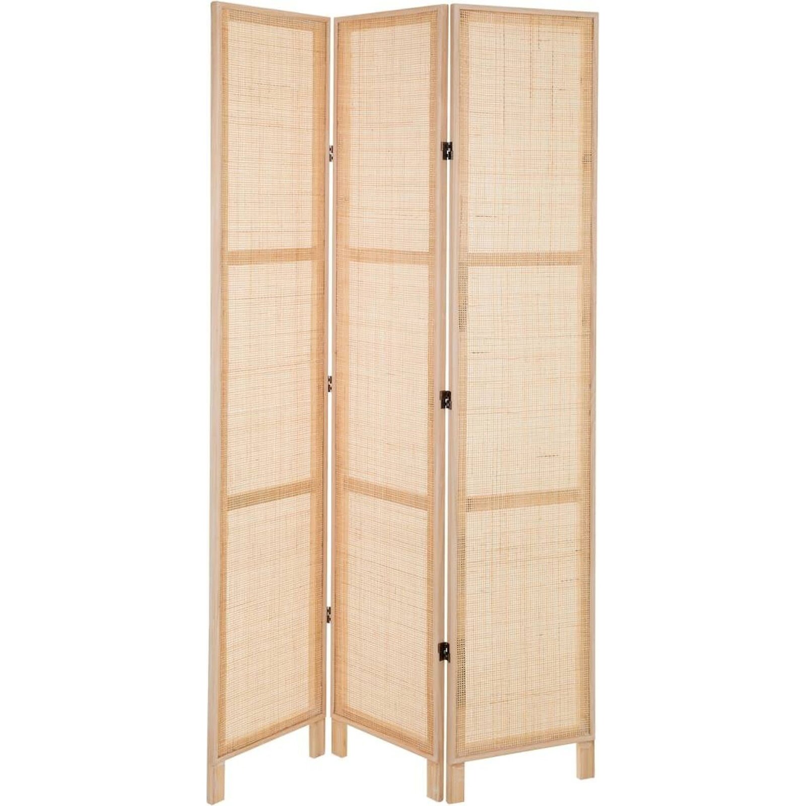 Paravent En Bois Et Bambou Naturel Ambiance Chaleureuse - Bois Naturel Et Cannage Beige
