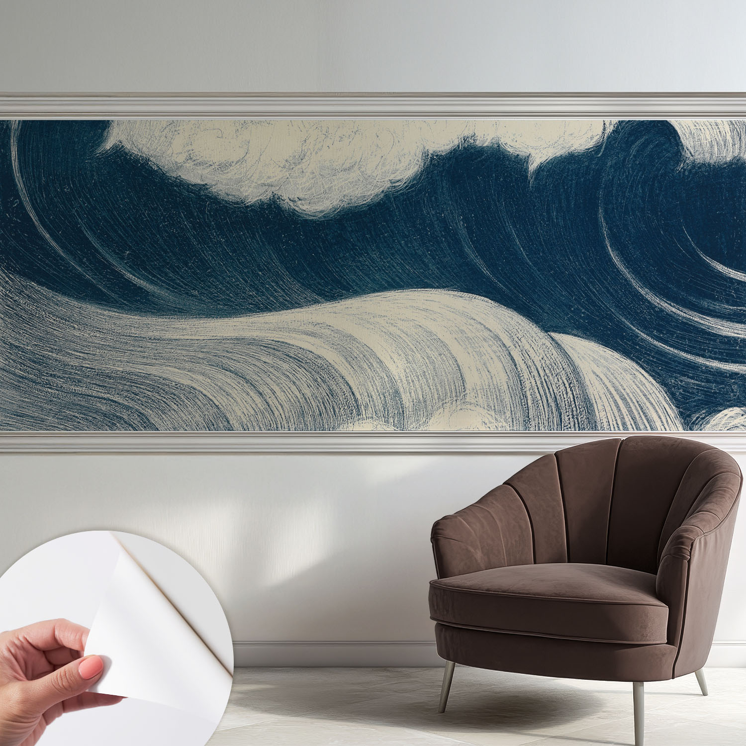 Papier Peint Autocollant Avec Imprimé Pour Intérieur Moderne Application Facile A Motif Vagues De La Mer 250x104 Cm