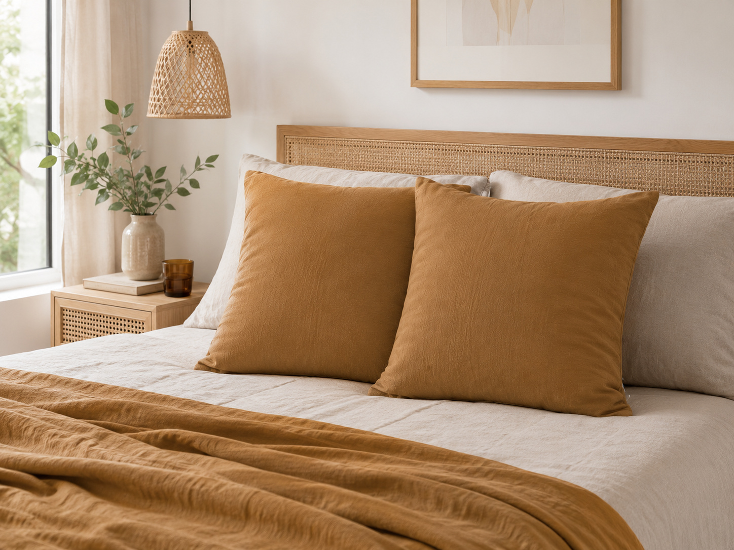 Lot De 2 Taies D'oreiller 60 X 60 Cm - Double Gaze De Coton - Gaïa Camel