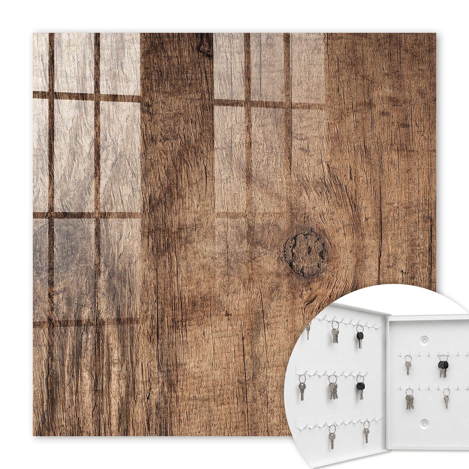 Armoire À Clés - (30 Cm X 30 Cm) - Boîte À Clés Murale - Coffret De Rangement Pour Clés - Couleur Blanche - Ouverture Vers La Gauche - Pour Maison Et Bureau - Texture Bois