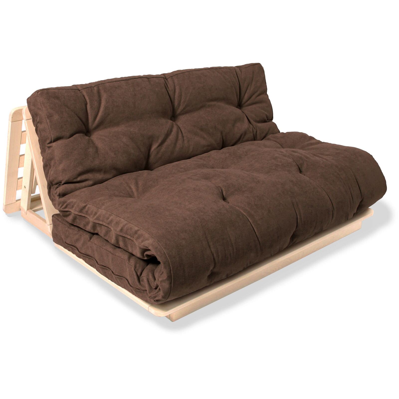 Canapé Lit Convertible Futon Layti - 140 X 200 Cm - Bois Clair Et Beige