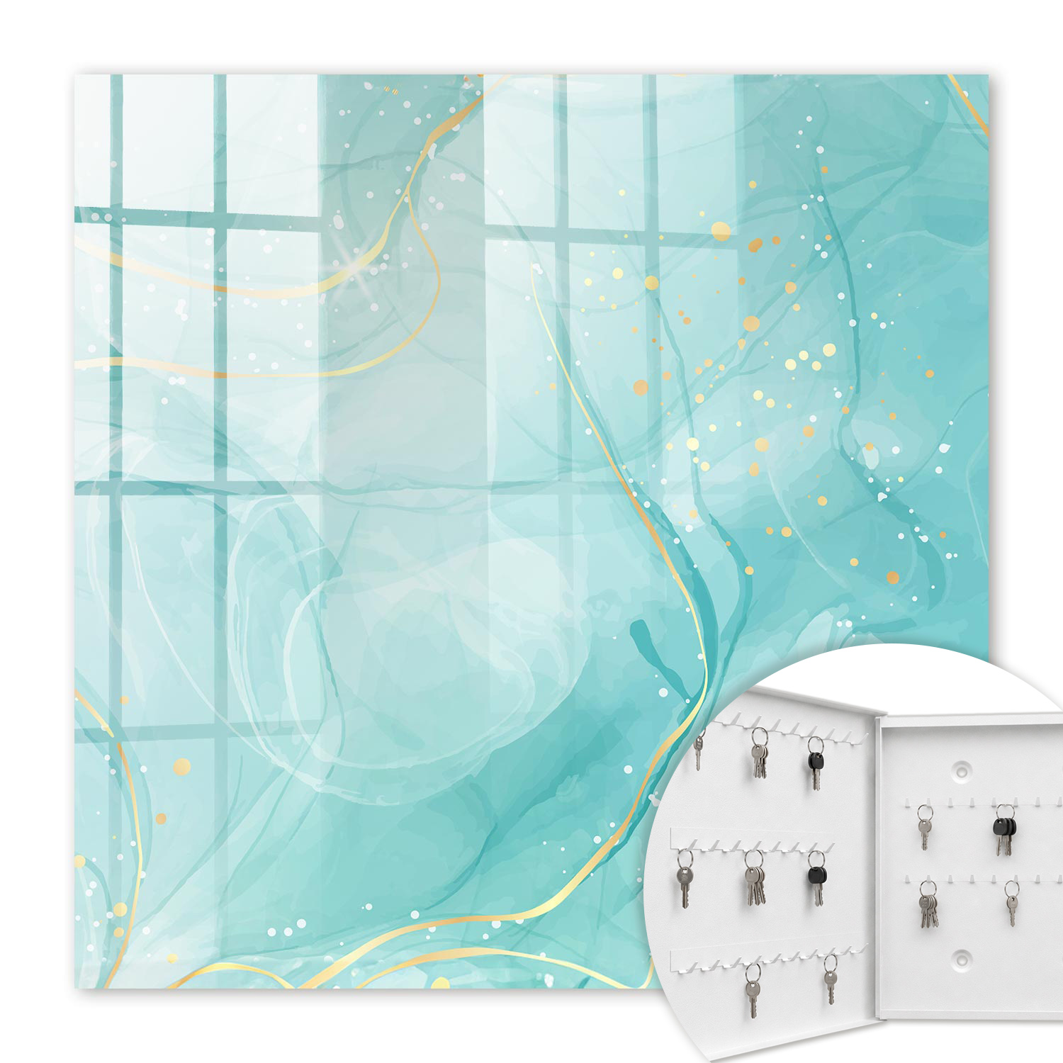 Armoire À Clés - (30 Cm X 30 Cm) - Boîte À Clés Murale - Coffret De Rangement Pour Clés - Couleur Blanche - Ouverture Vers La Gauche - Pour Maison Et Bureau - Élégance Turquoise
