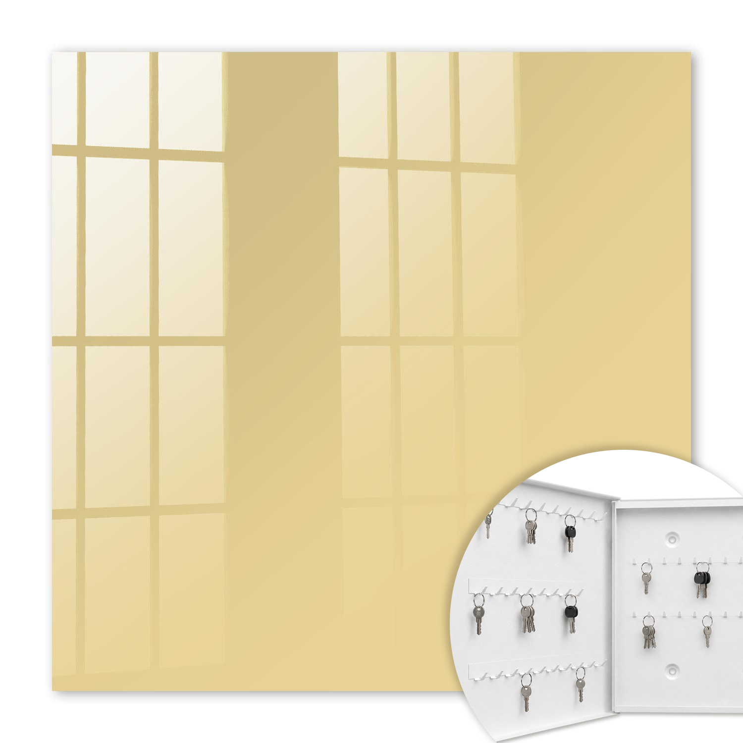 Armoire À Clés - (30 Cm X 30 Cm) - Boîte À Clés Murale - Coffret De Rangement Pour Clés - Couleur Blanche - Ouverture Vers La Gauche - Pour Maison Et Bureau - Jaune Beige