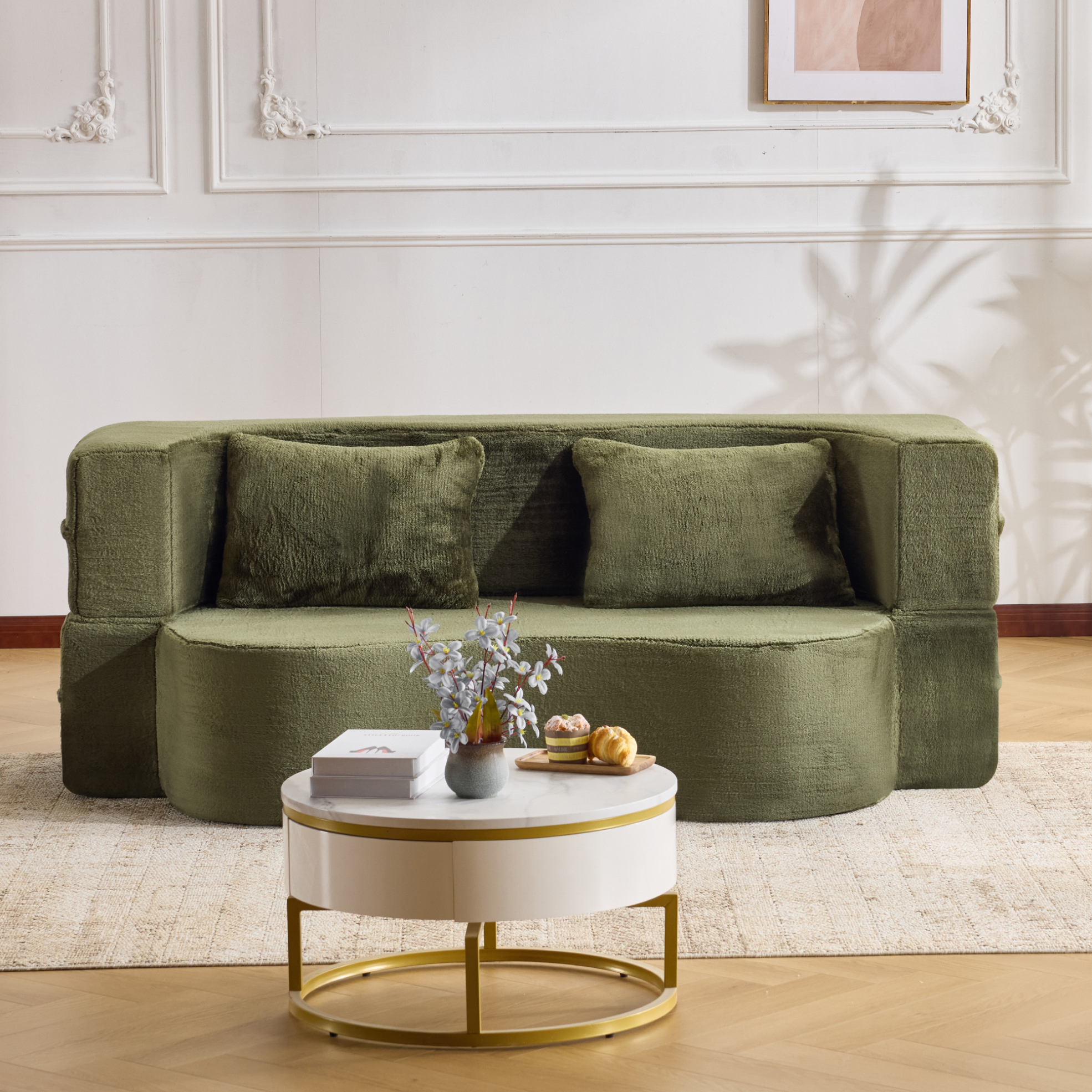 Canapé-lit Pliant 2 En 1 En Mousse, Vert, 180 X 55 X 70 Cm, Sans Montage, Redom