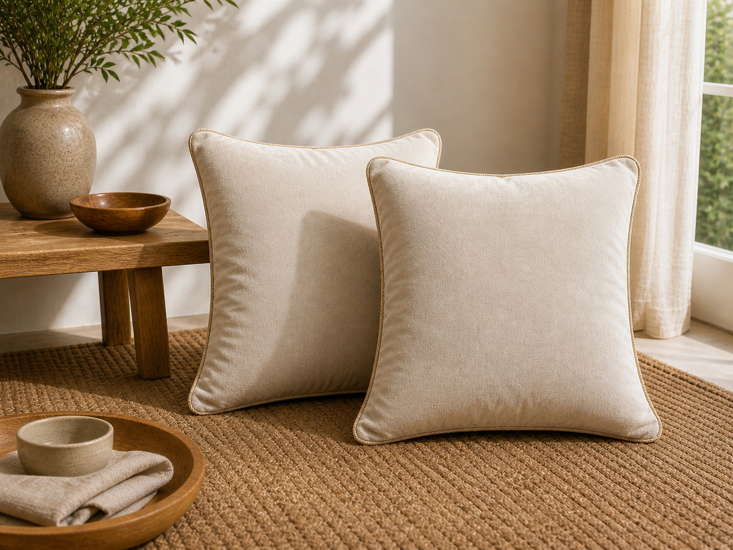 Lot De 2 Coussins Velours De Coton Pampa 45 X 45 Cm - Déhoussables Avec Zip - César