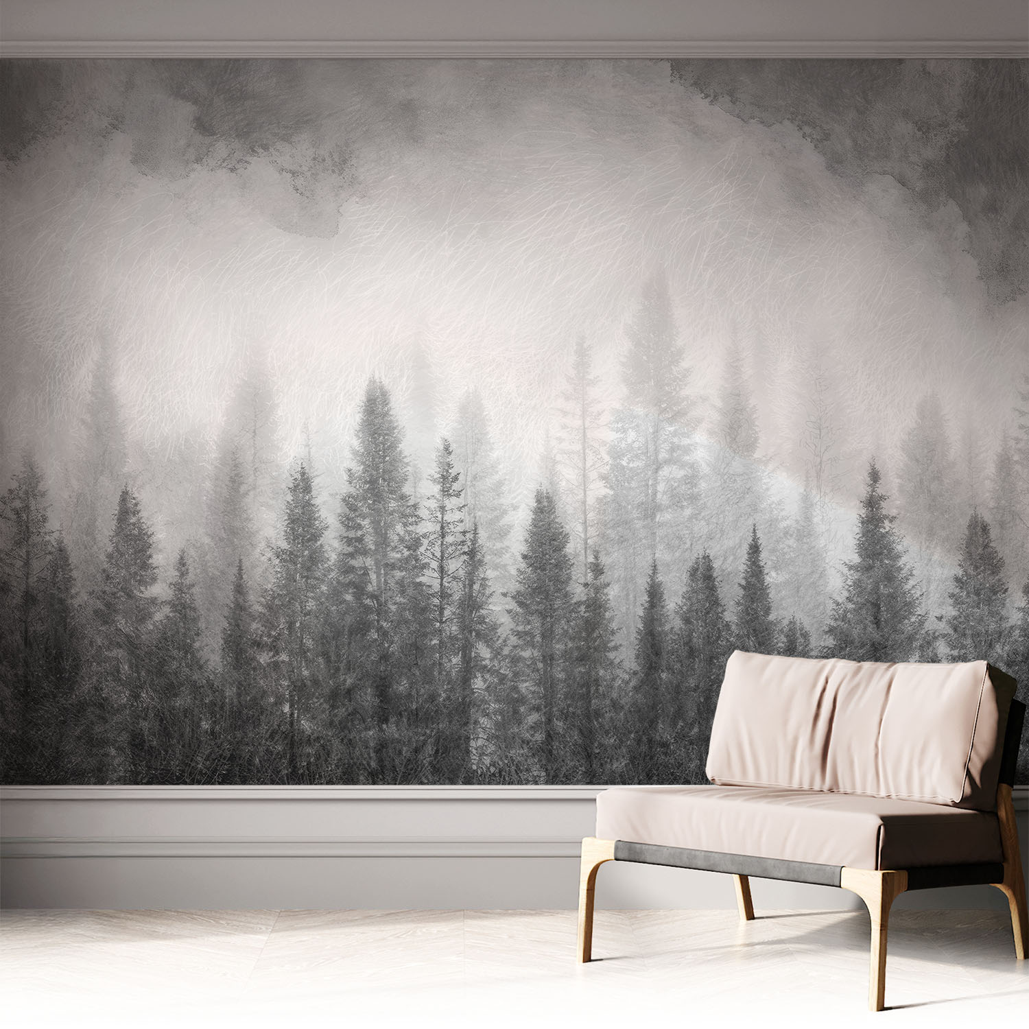 Papier Peint Adhésif Autocollant Pour Salon Chambre À Coucher Tendance Et Originale Brume Forestière 312x219 Cm