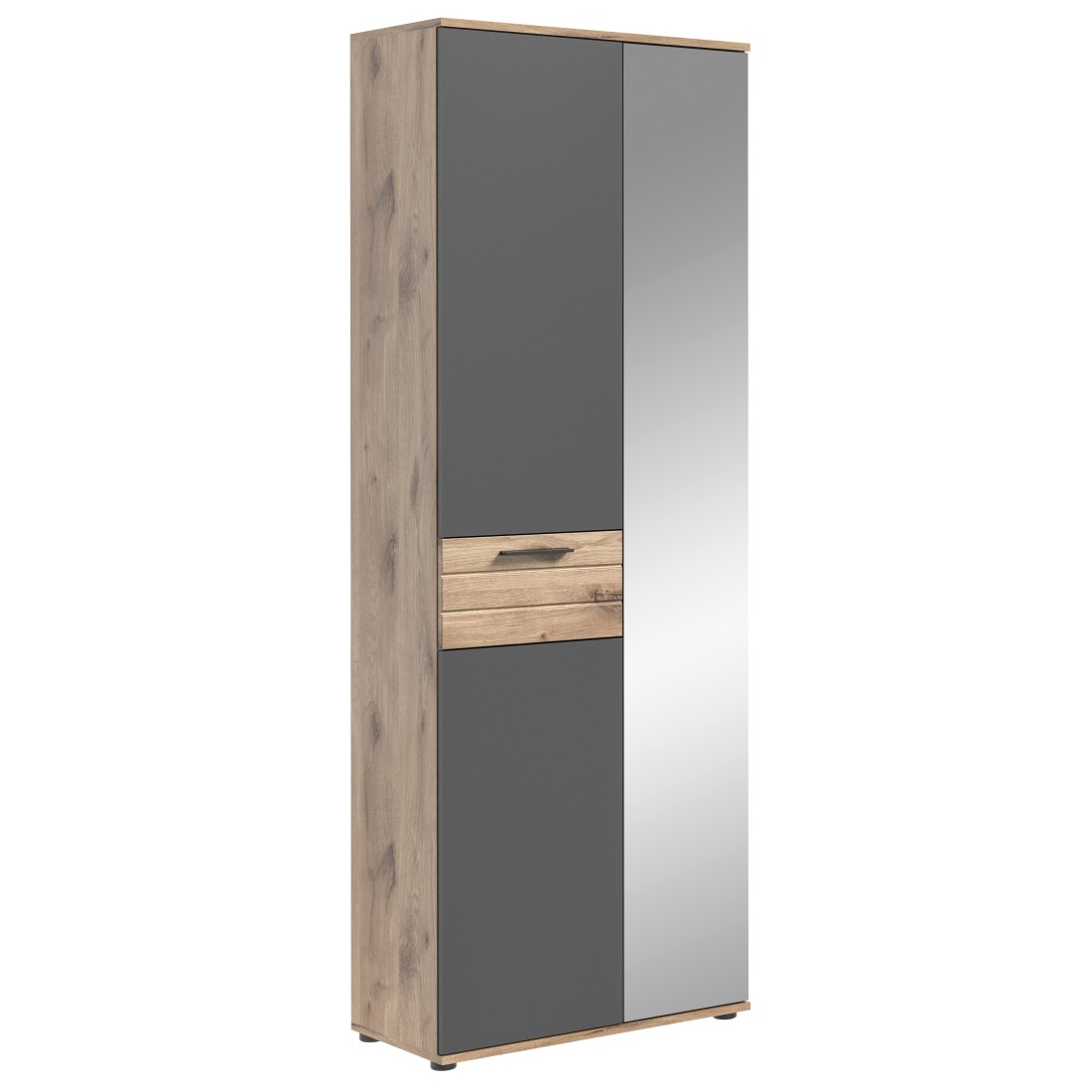 Armoire D'Entrée Avec Miroir Et Penderie - Gris Anthracite Et Chêne Clair - Selma
