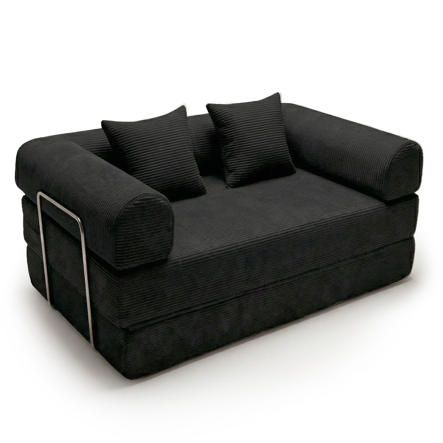 Canapé 2 Places Convertible Et Modulable Bergerac Velours Côtelé Noir
