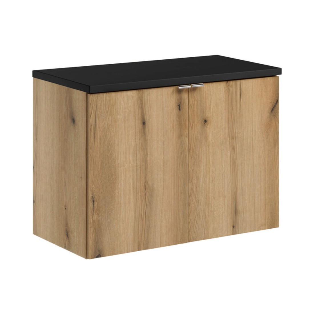 Ensemble De Salle De Bain Suspendu Vano Aspect Chêne Et Noir 80cm: Meubles Sous Vasque À Placards + Plan Pour Vasque