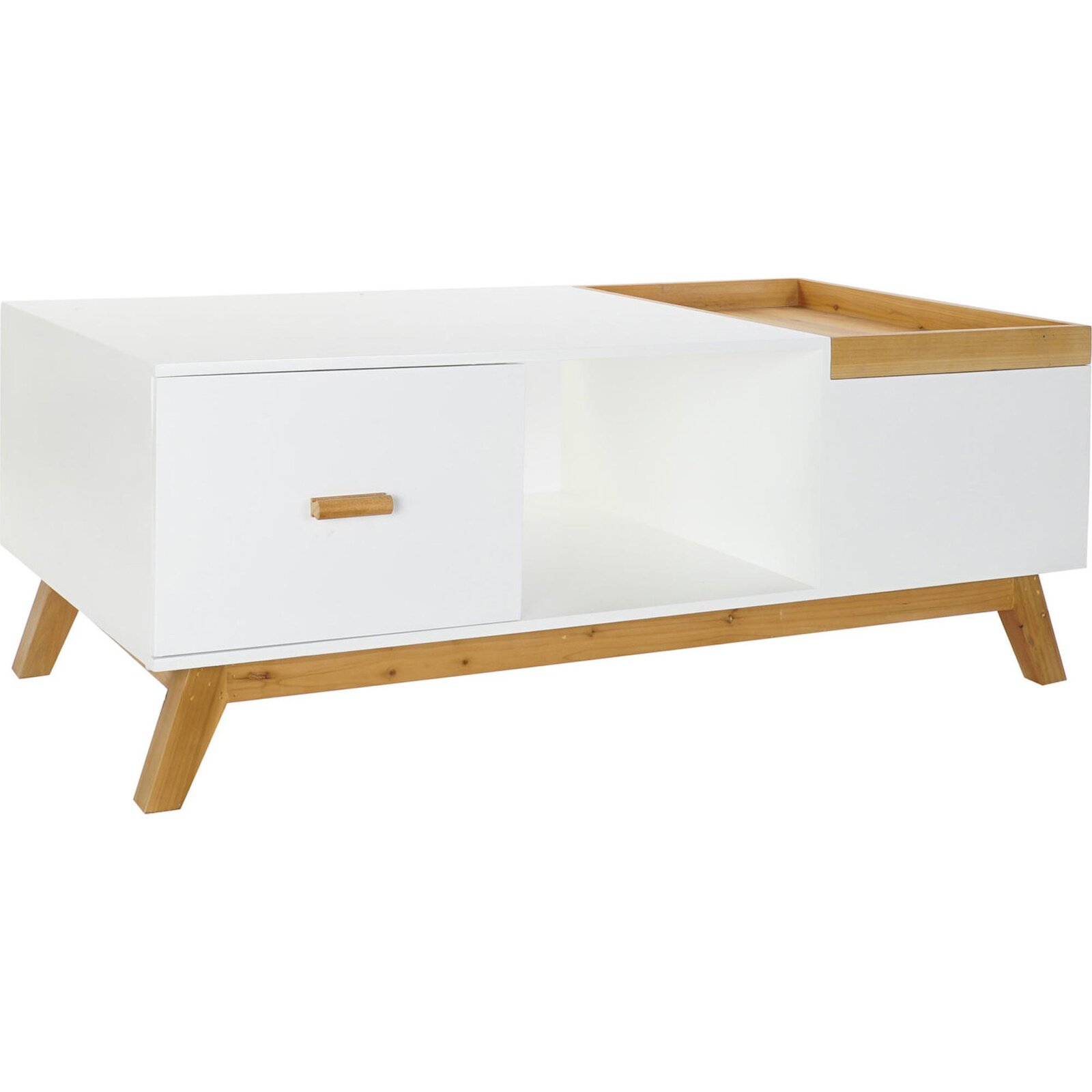 Table Basse Design Blanc Marron Avec Rangement - Blanc Immaculé Avec Touches De Marron Naturel