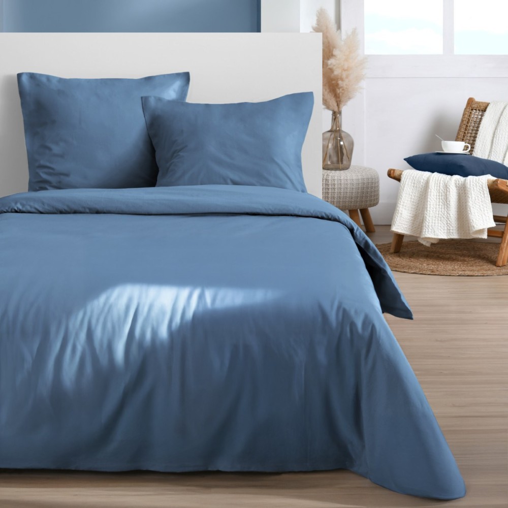 Housse De Couette 240x220 Coloris Bleu + 2 Taies 100% Microfibre