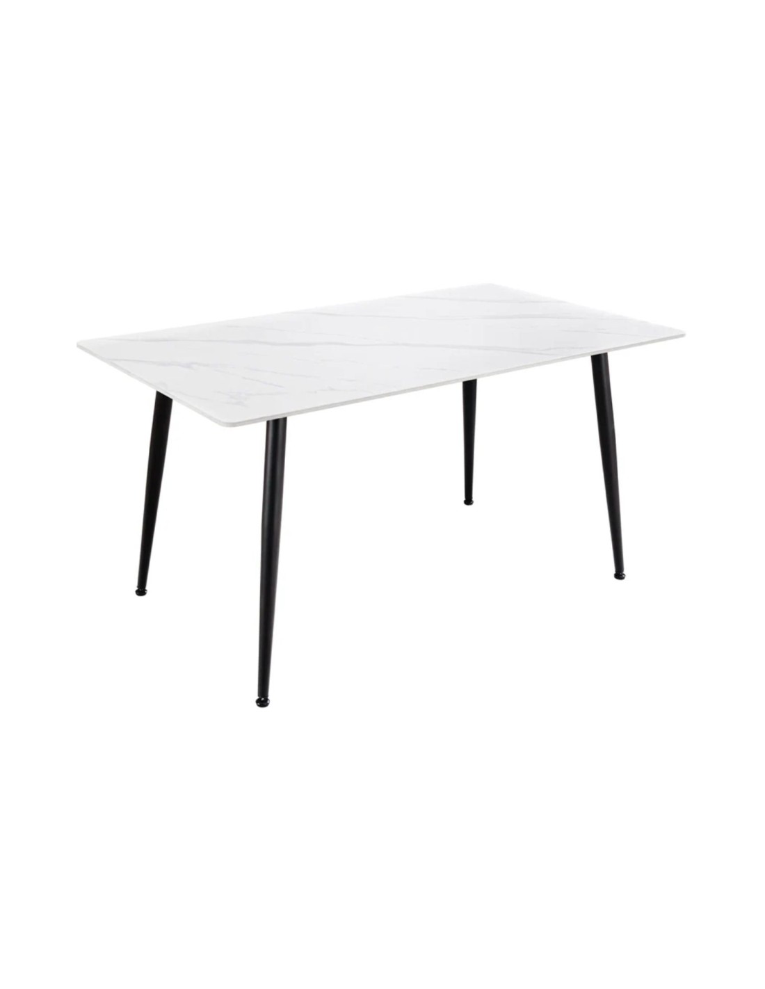Table De Salle À Manger Hexa 140 Cm En Céramique Effet Marbre Blanc Et Métal Noir - 6 Places