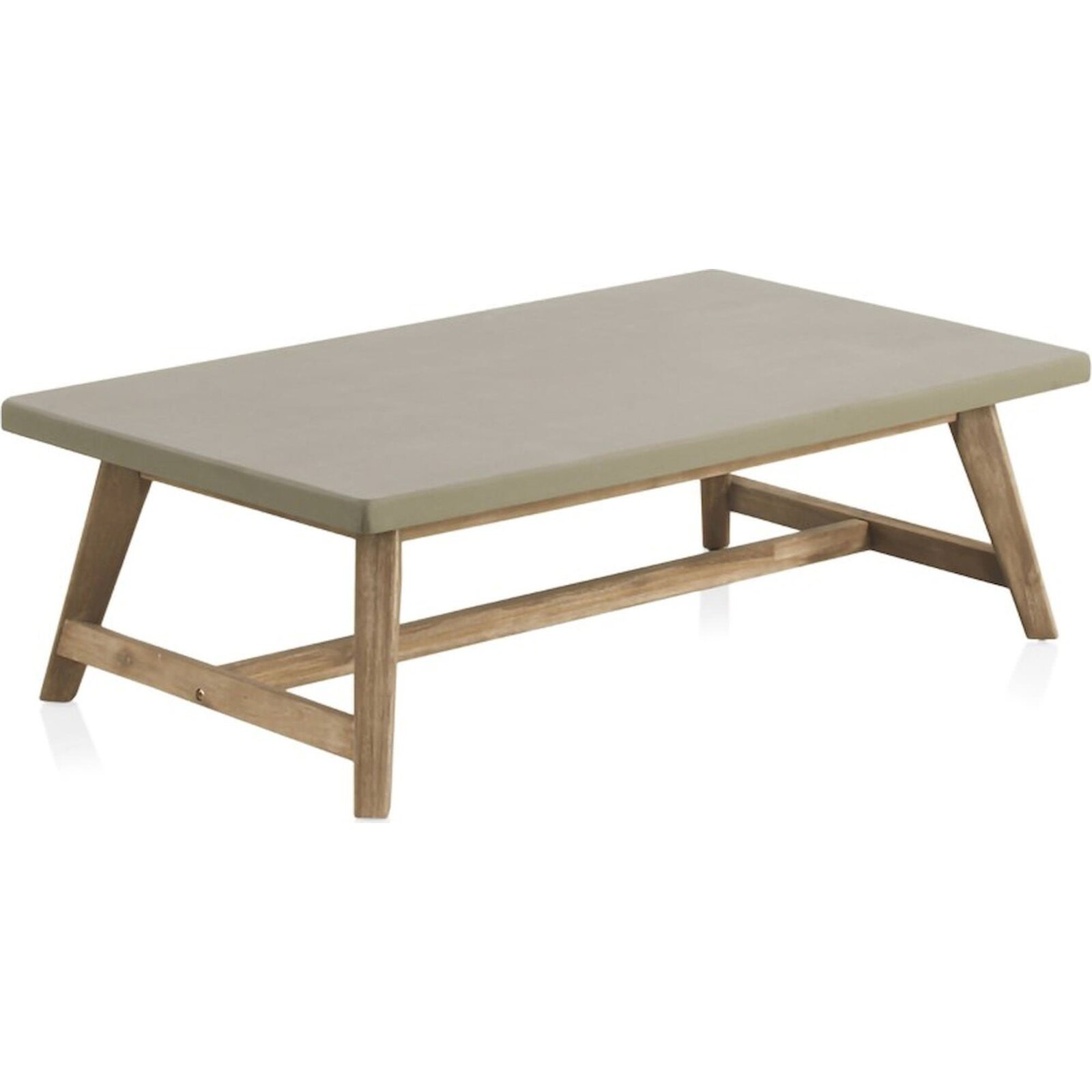 Table Basse Rectangulaire Bois Acacia Et Plateau Effet Béton - Gris Taupe Et Bois Naturel