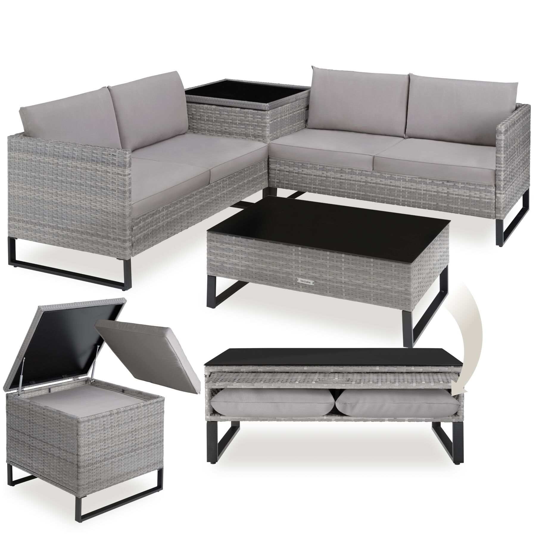 Canapé De Jardin Pour 4 Personnes En Polyéthylène Et Acier Gris