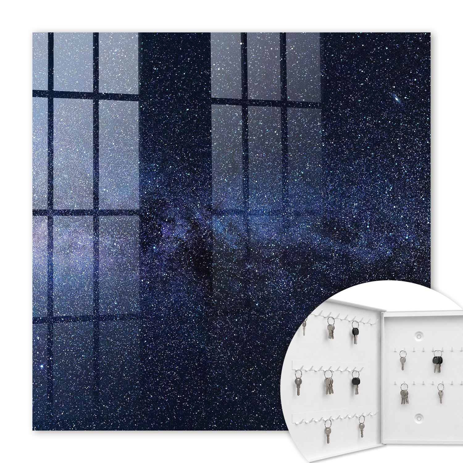 Armoire À Clés - (30 Cm X 30 Cm) - Boîte À Clés Murale - Coffret De Rangement Pour Clés - Couleur Blanche - Ouverture Vers La Gauche - Pour Maison Et Bureau - Ciel Nocturne