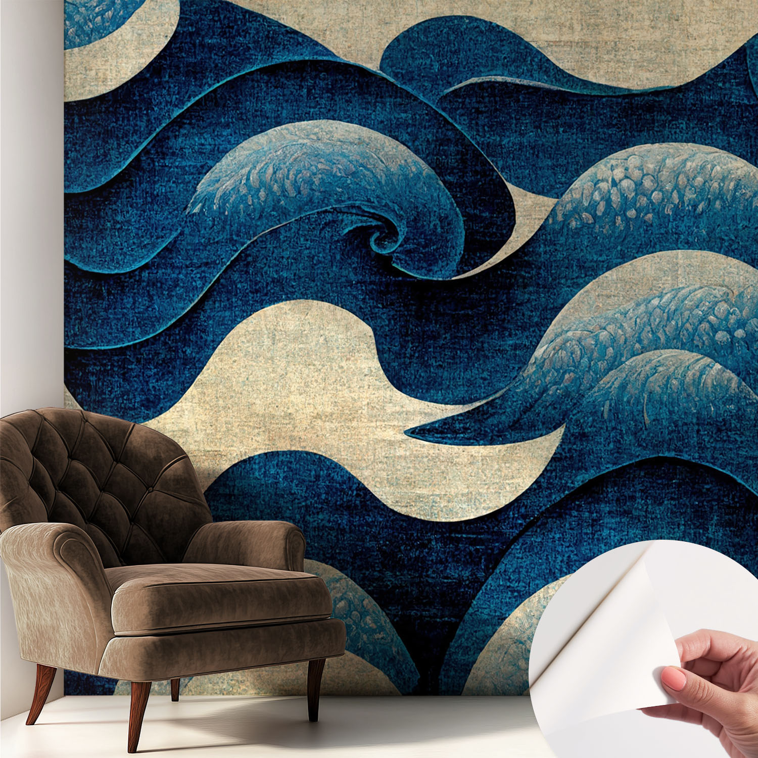 Papier Peint Autocollant Adhésif Décoratif Avec Motifs Pour Salon Et Chambre A Motif Vagues Bleues 250x250 Cm