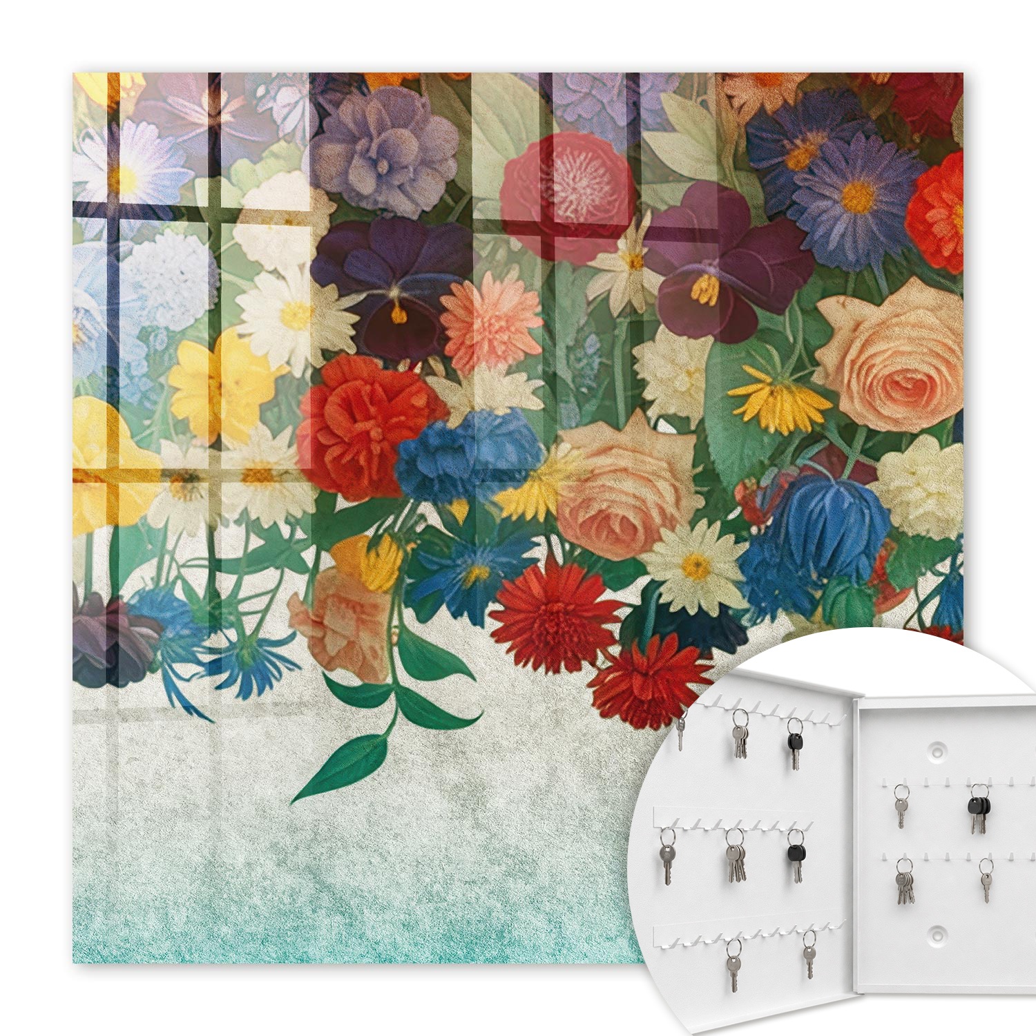 Armoire À Clés - (30 Cm X 30 Cm) - Boîte À Clés Murale - Coffret De Rangement Pour Clés - Couleur Blanche - Ouverture Vers La Gauche - Pour Maison Et Bureau - Paradis Des Fleurs