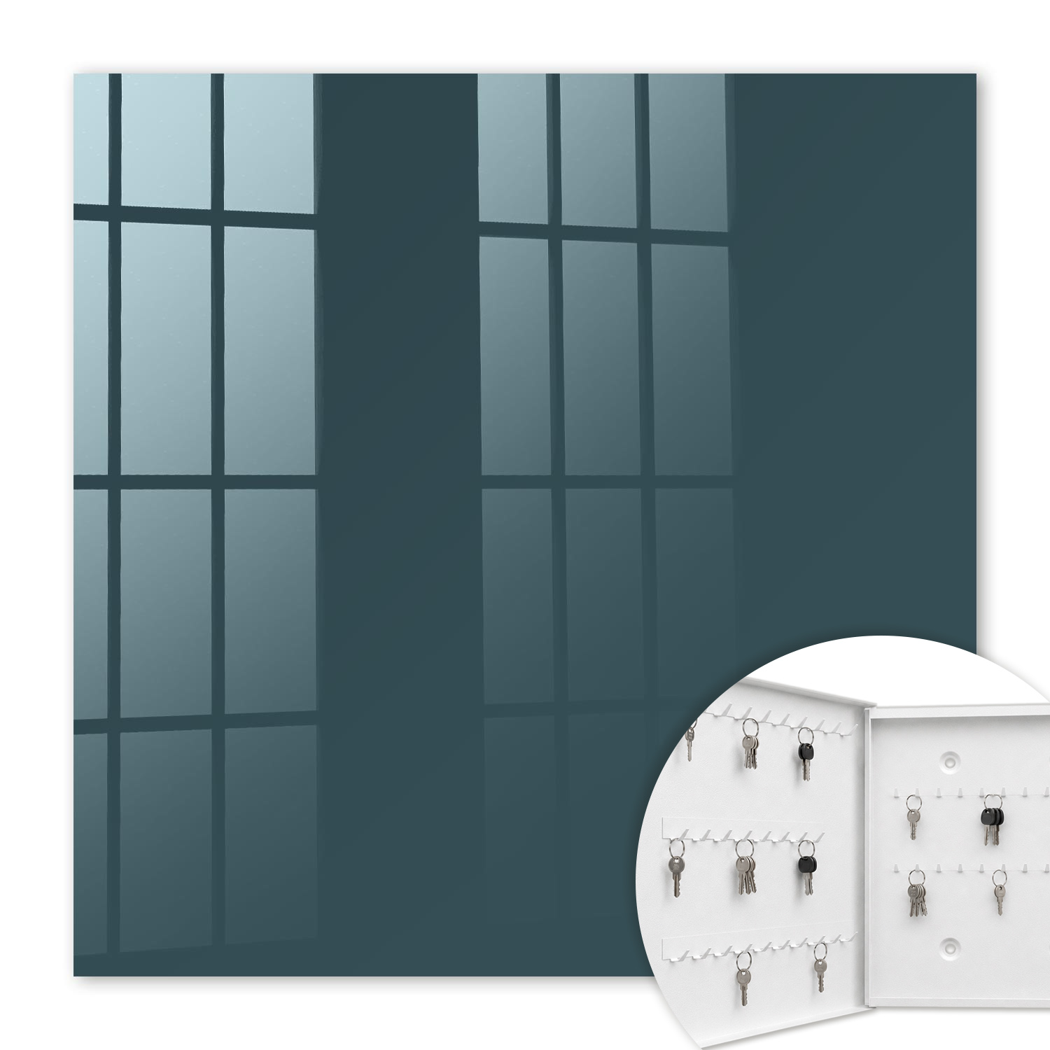 Armoire À Clés - (30 Cm X 30 Cm) - Boîte À Clés Murale - Coffret De Rangement Pour Clés - Couleur Blanche - Ouverture Vers La Gauche - Pour Maison Et Bureau - Turquoise