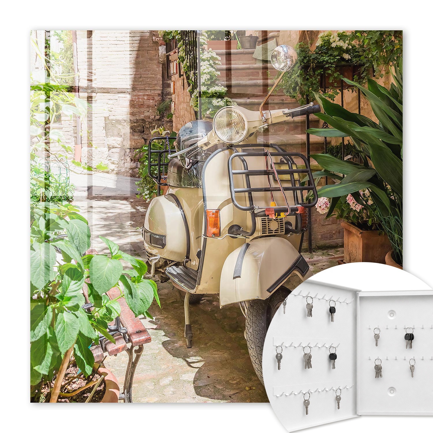Armoire À Clés - (30 Cm X 30 Cm) - Boîte À Clés Murale - Coffret De Rangement Pour Clés - Couleur Blanche - Ouverture Vers La Gauche - Pour Maison Et Bureau - Ambiance Italienne