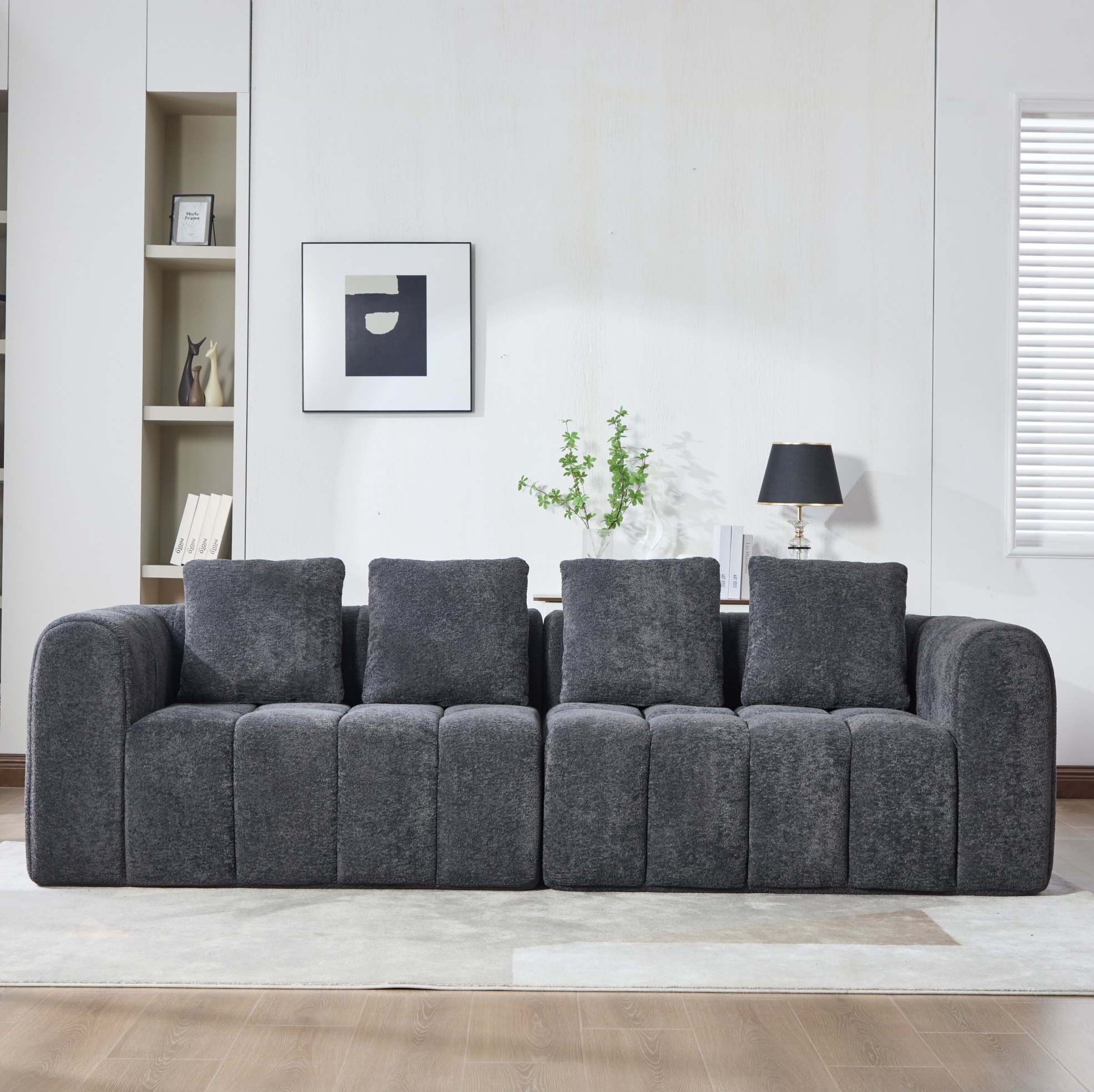 Canapé D'angle Modulable 2 Pièces En Velours Gris Foncé 260x96x80 Cm, Sans Montage