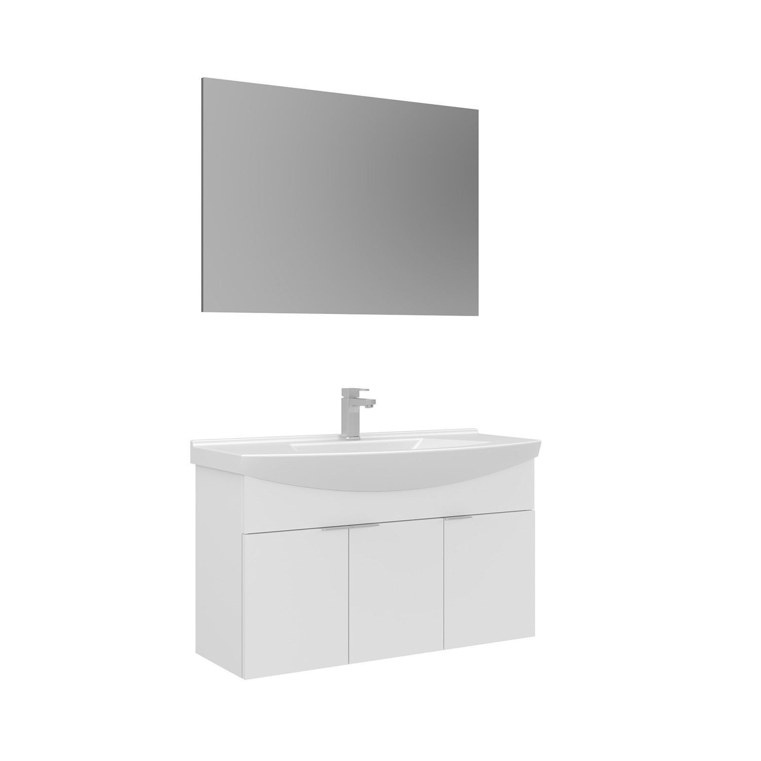 Meuble Avec Simple Vasque Et Miroir "purus 100" - 100 X 50 X 58 Cm - White